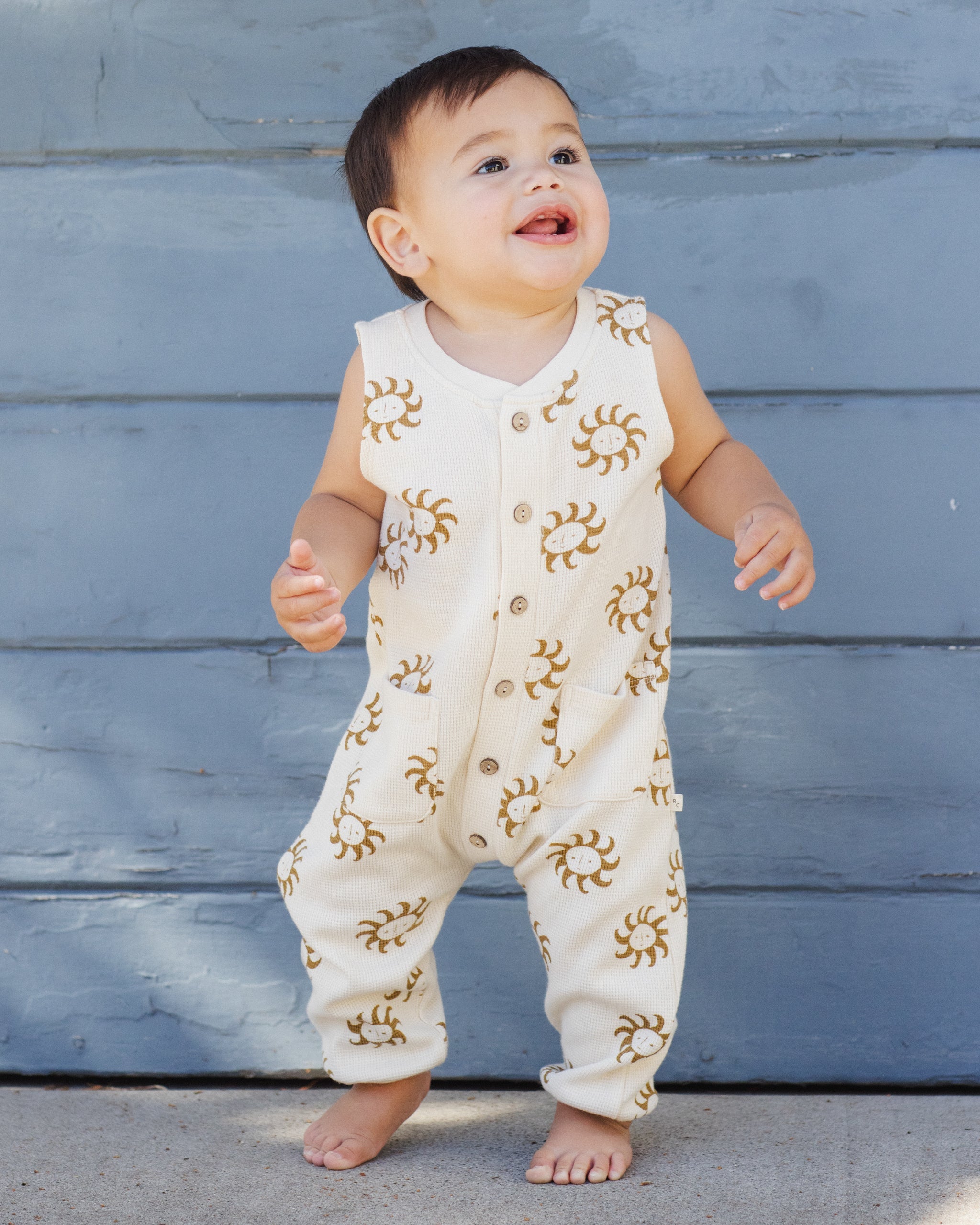 Summer Waffle Jumpsuit Sunny - Rylee + Cru | Kids Clothes | Trendy Baby Clothes | Modern Infant Outfits |