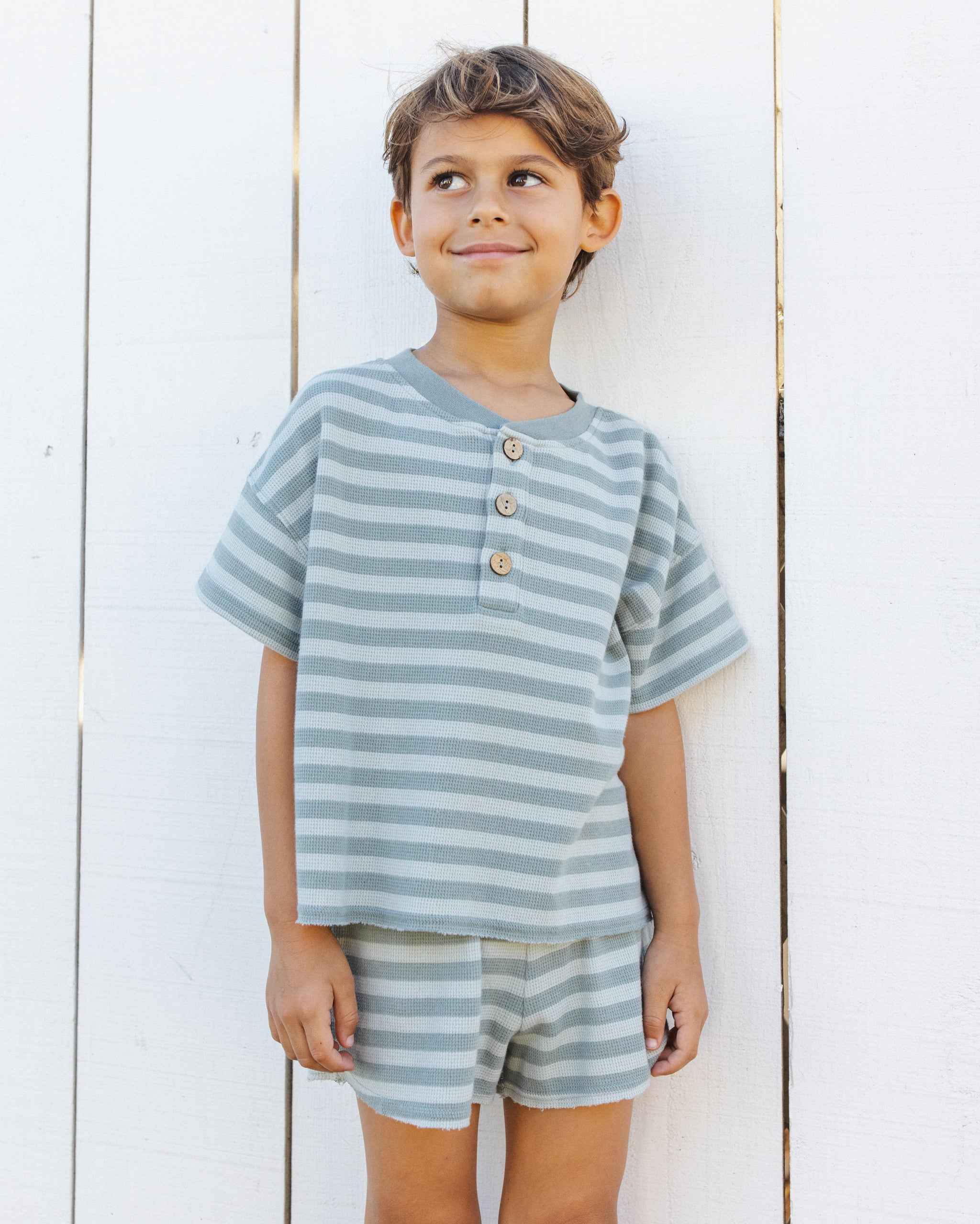 Summer Waffle Set Sea Green Stripe - Rylee + Cru | Kids Clothes | Trendy Baby Clothes | Modern Infant Outfits |