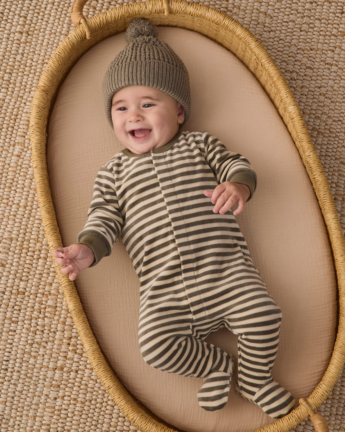 Hidden Snap Footie Spruce Stripe - Rylee + Cru | Kids Clothes | Trendy Baby Clothes | Modern Infant Outfits |