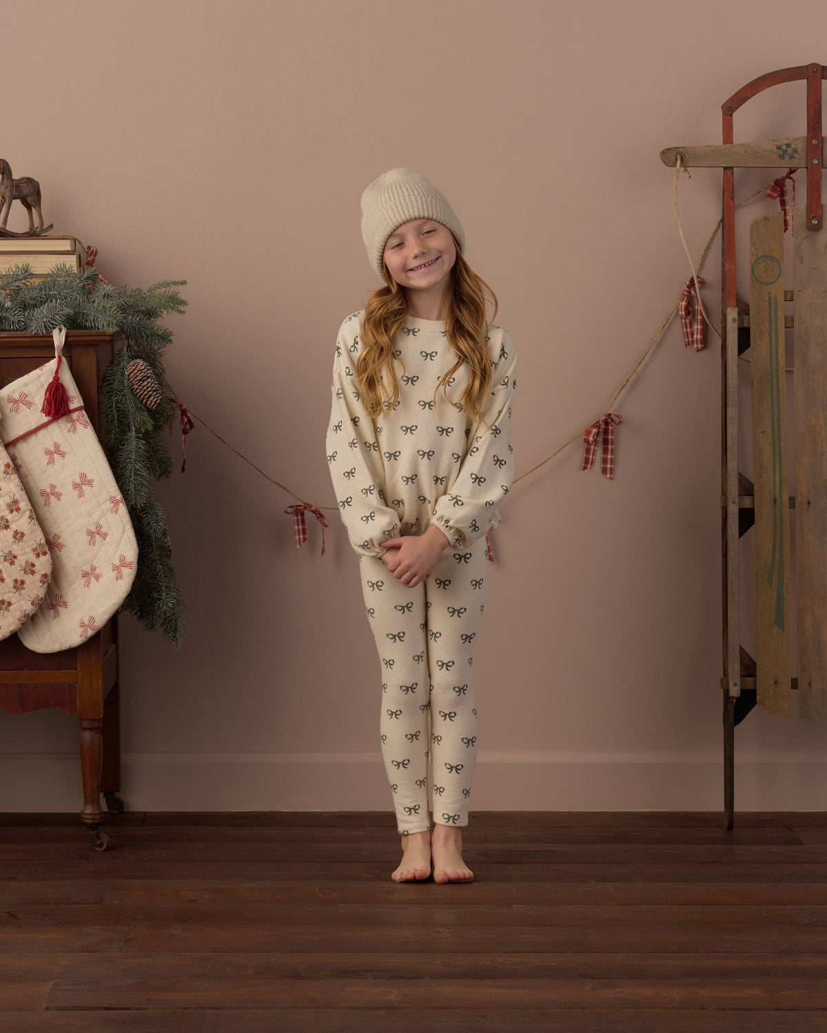 Spongey Knit Set Evergreen Bows - Rylee + Cru | Kids Clothes | Trendy Baby Clothes | Modern Infant Outfits |
