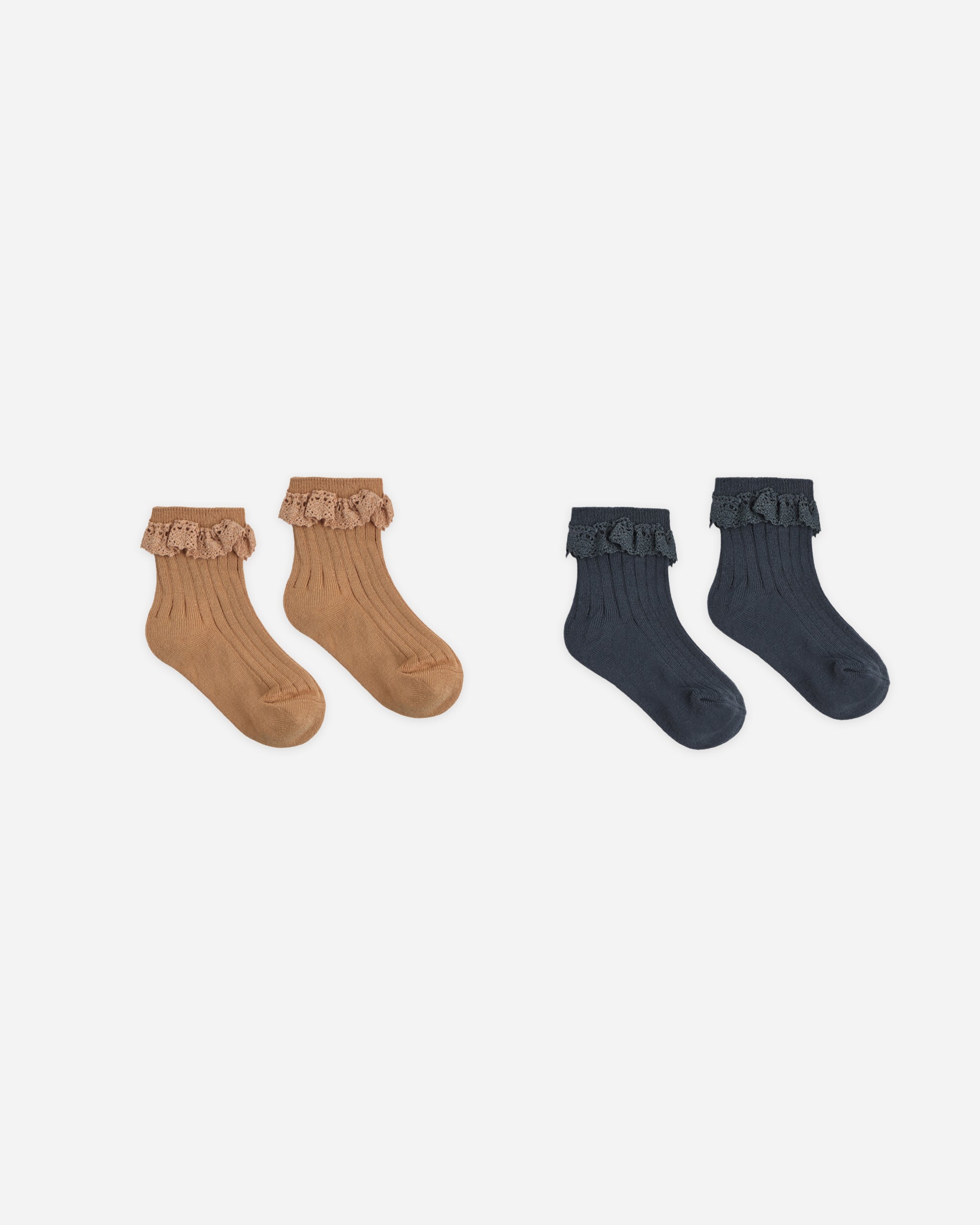 Lace Trim Socks, 2-Pack Fawn, Midnight - Rylee + Cru | Kids Clothes | Trendy Baby Clothes | Modern Infant Outfits |