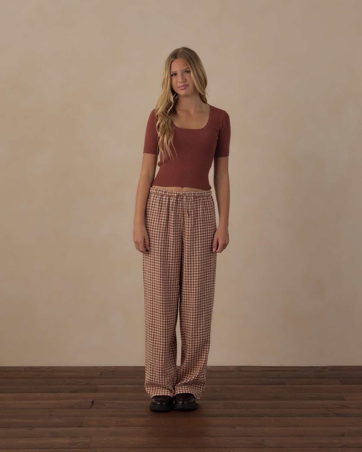Teen Wide Leg Pant Brick Check - Rylee + Cru | Kids Clothes | Trendy Baby Clothes | Modern Infant Outfits |