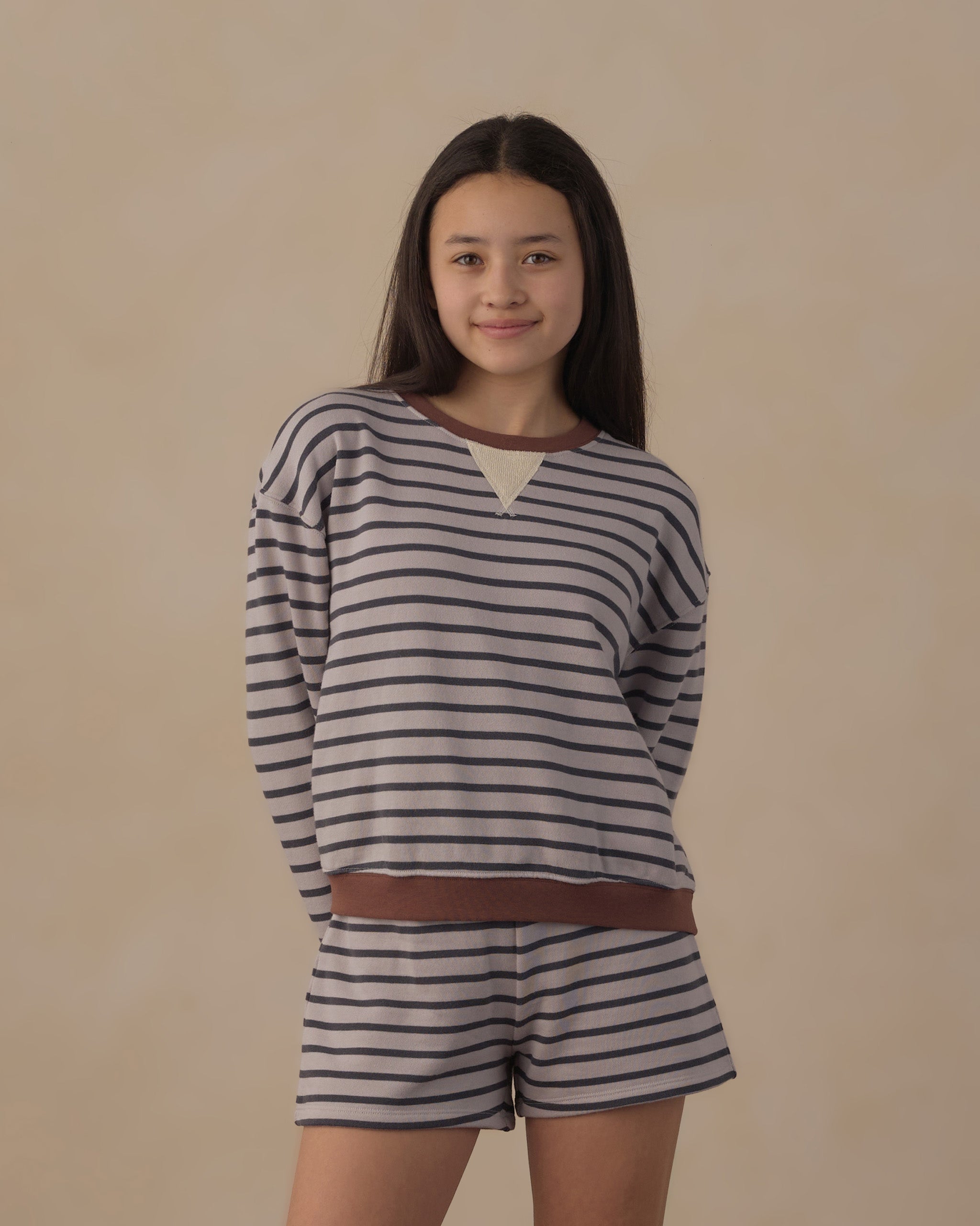 Teen Oversized Crew Sweatshirt Midnight Stripe - Rylee + Cru | Kids Clothes | Trendy Baby Clothes | Modern Infant Outfits |