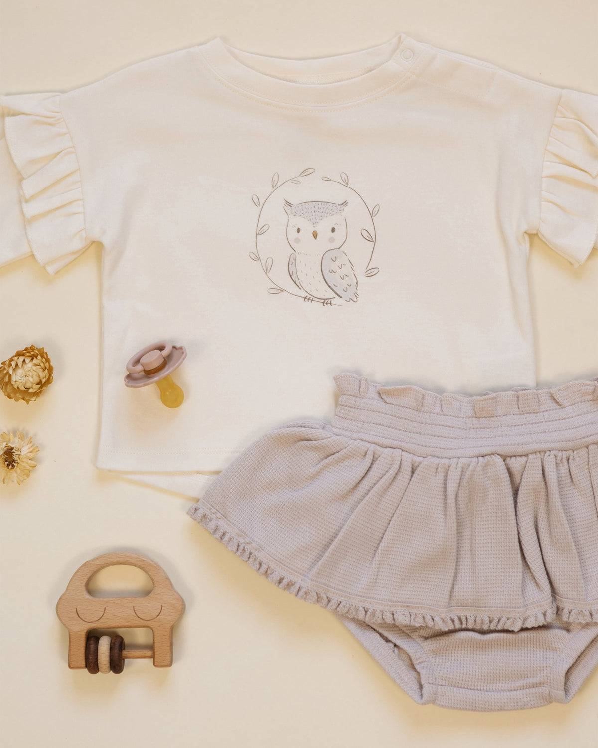 Ruffle Long Sleeve Tee Baby Owl - Rylee + Cru | Kids Clothes | Trendy Baby Clothes | Modern Infant Outfits |