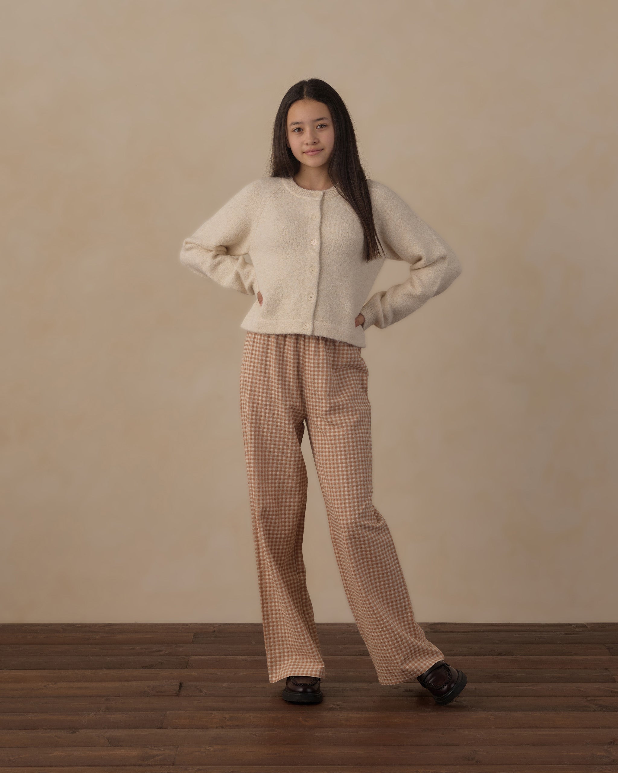 Teen Wide Leg Pant Fawn Gingham - Rylee + Cru | Kids Clothes | Trendy Baby Clothes | Modern Infant Outfits |