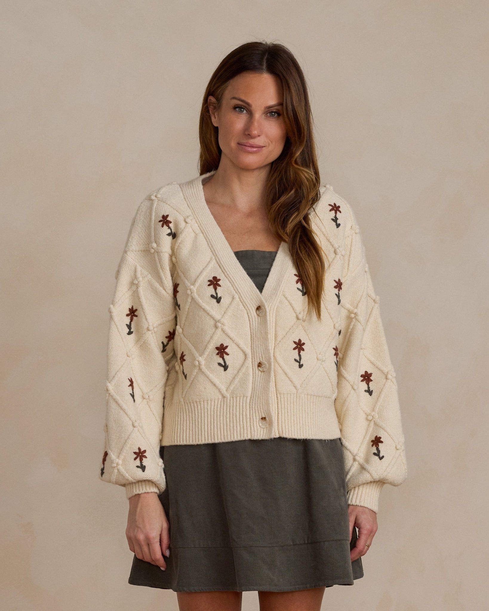 Boxy Crop Cardigan | Winter Floral Embroidery - Rylee + Cru Canada