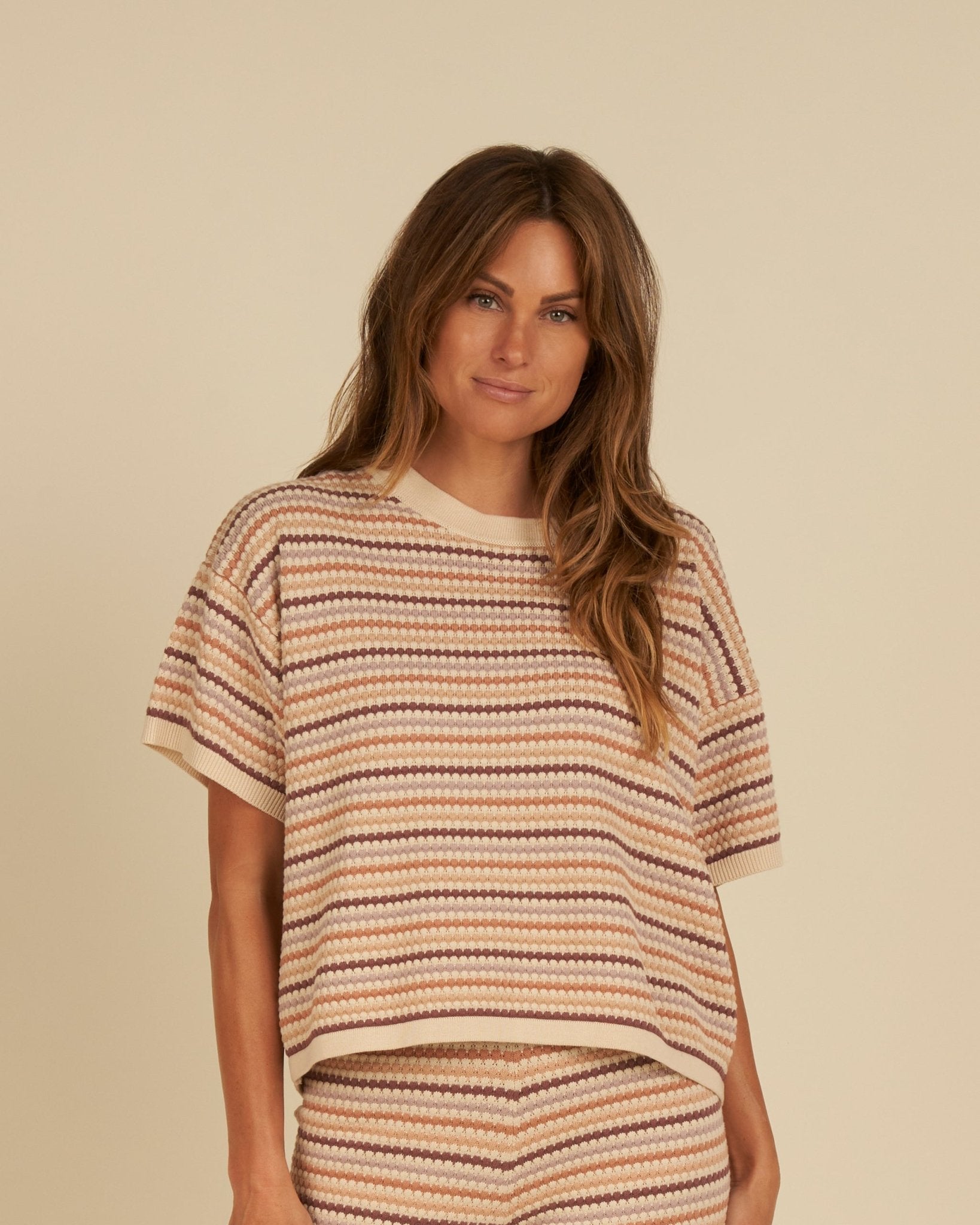 Boxy Crop Knit Tee | Honeycomb Stripe - Rylee + Cru Canada