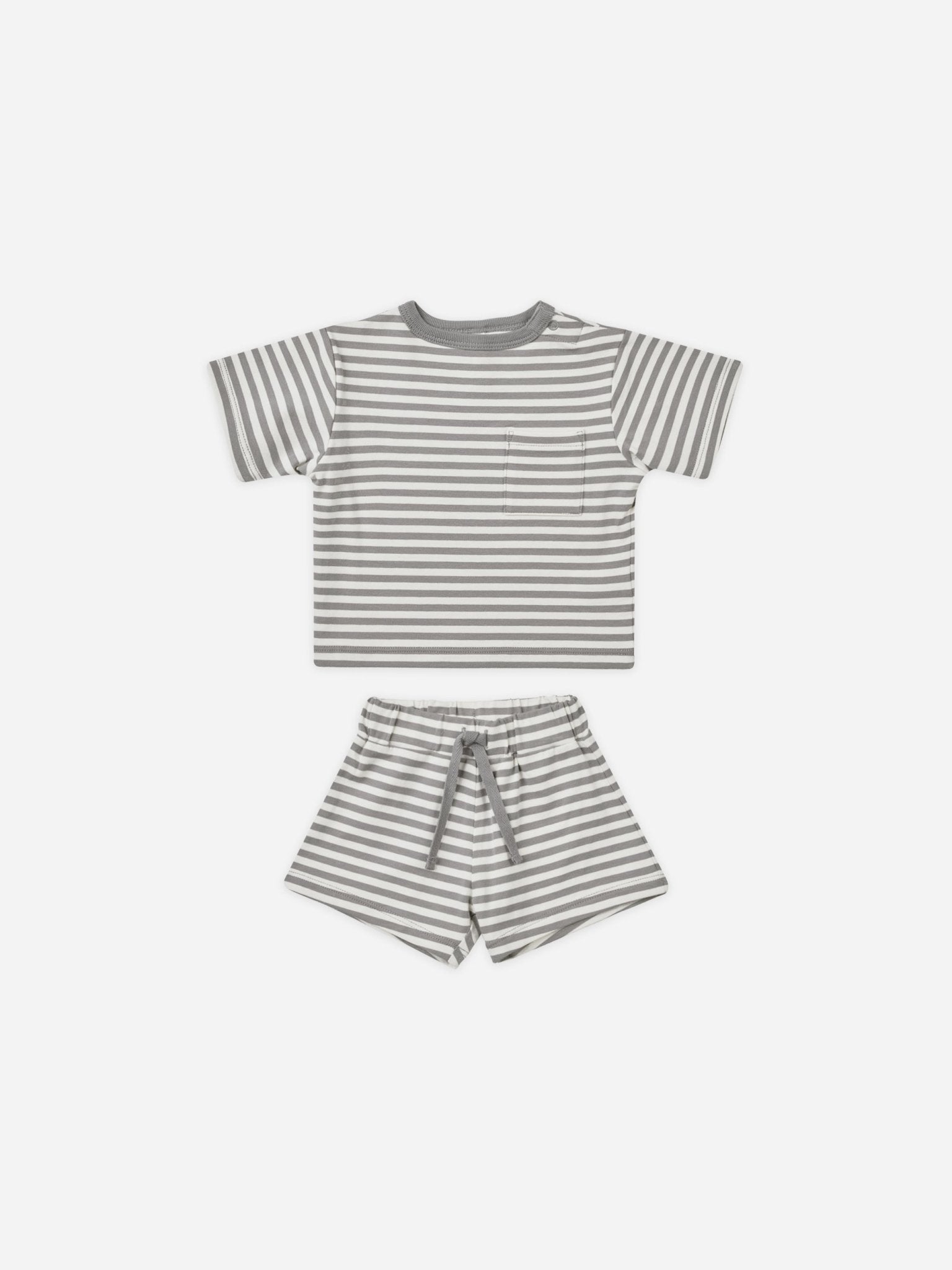 Boxy Pocket Tee + Short Set || Lagoon Stripe - Rylee + Cru Canada