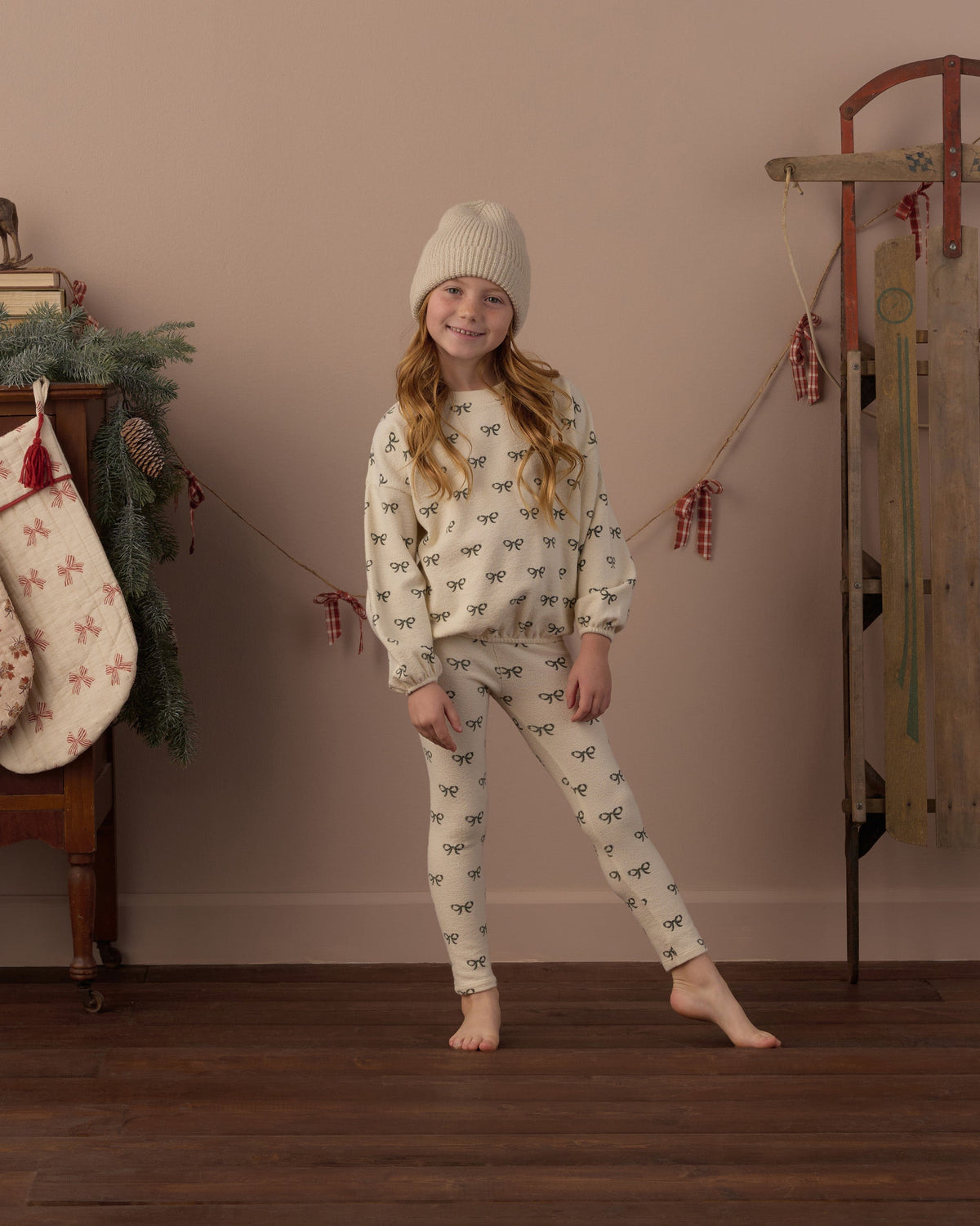 Spongey Knit Set Evergreen Bows - Rylee + Cru | Kids Clothes | Trendy Baby Clothes | Modern Infant Outfits |