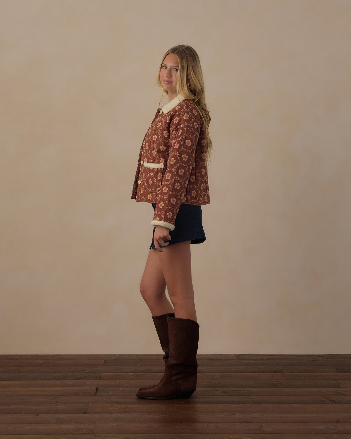 Teen Quilted Coat Brick Daisies - Rylee + Cru | Kids Clothes | Trendy Baby Clothes | Modern Infant Outfits |