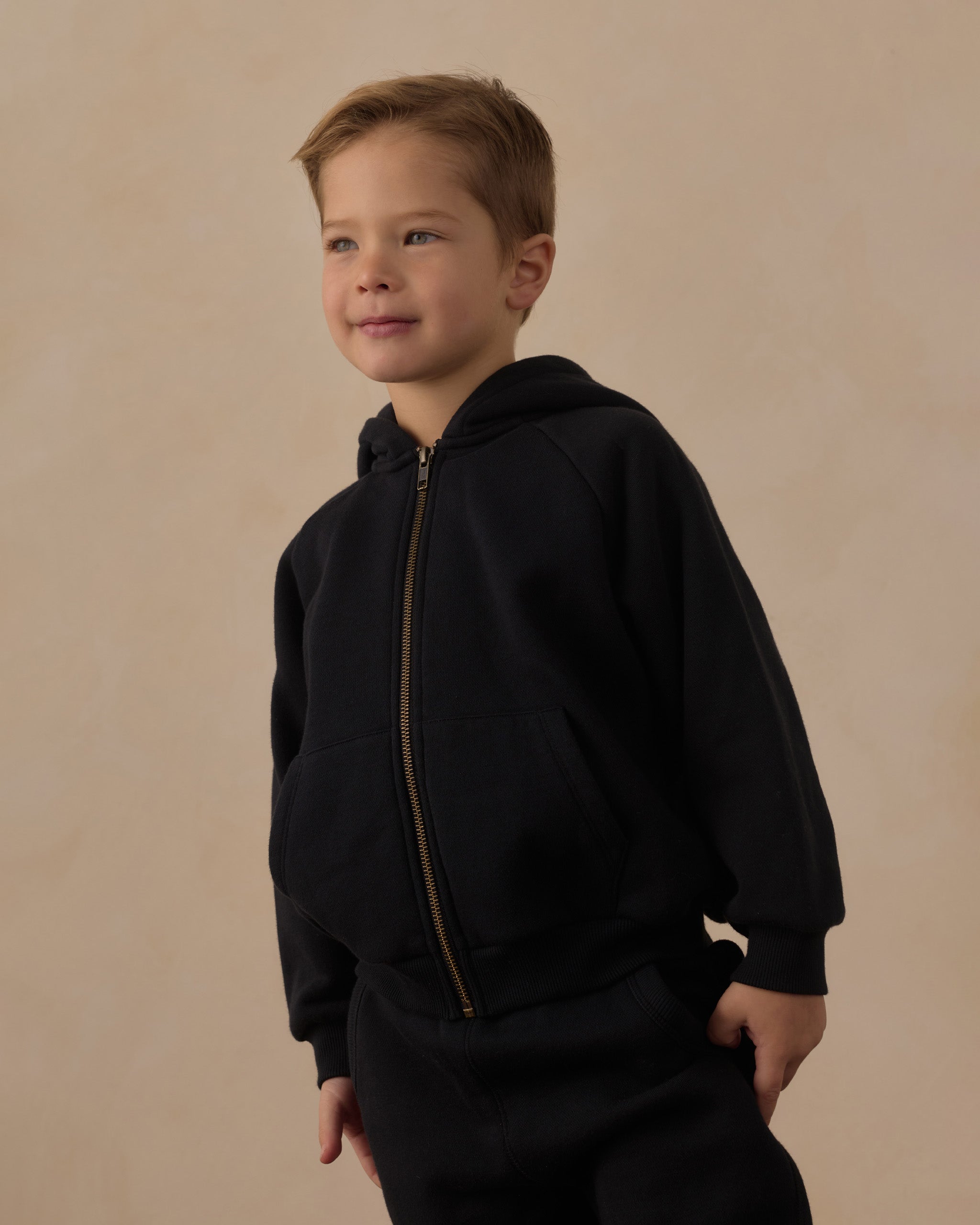 Zip Raglan Hoodie Black - Rylee + Cru | Kids Clothes | Trendy Baby Clothes | Modern Infant Outfits |