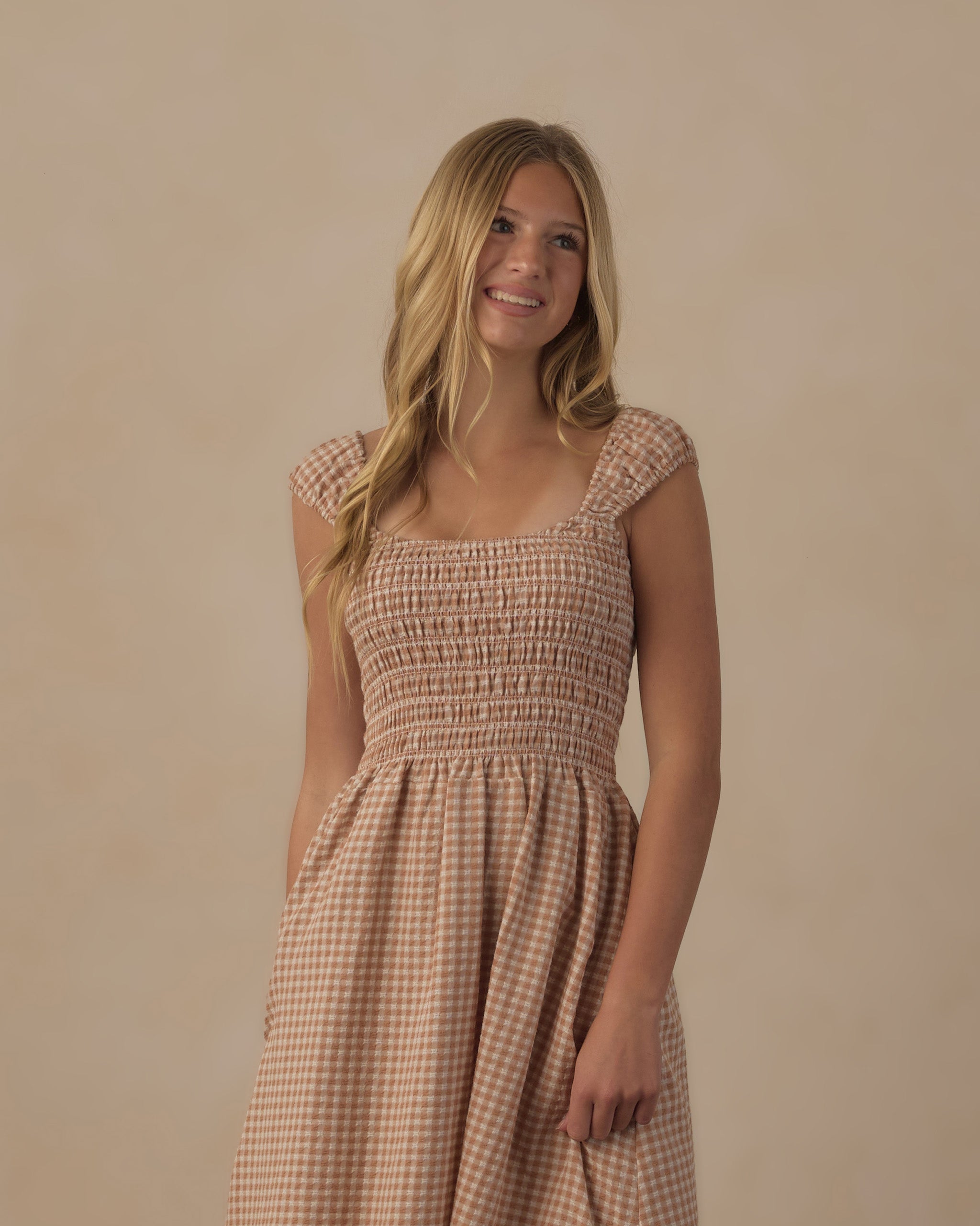 Teen Jess Dress Fawn Gingham - Rylee + Cru | Kids Clothes | Trendy Baby Clothes | Modern Infant Outfits |