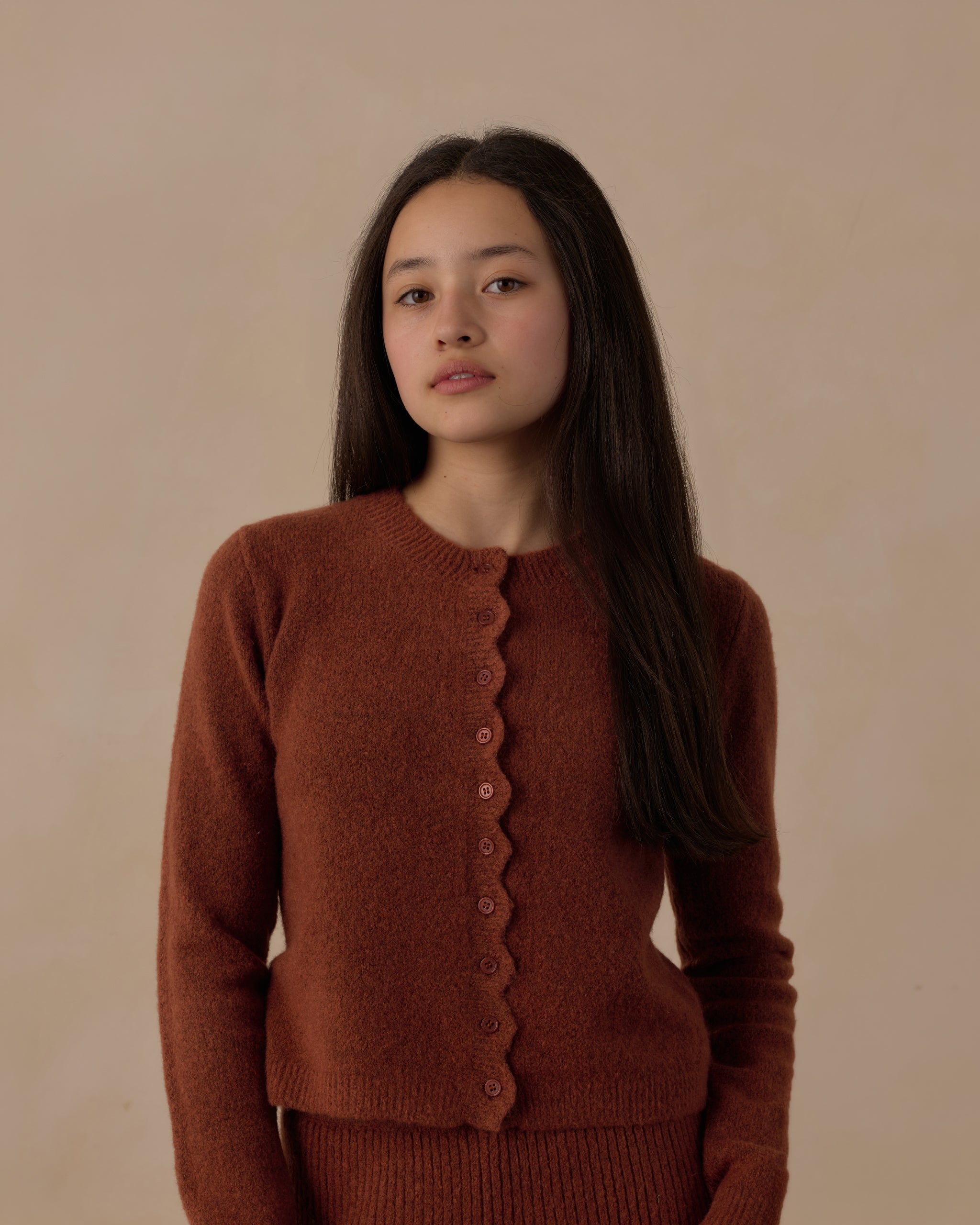 Teen Scallop Cardigan Brick - Rylee + Cru | Kids Clothes | Trendy Baby Clothes | Modern Infant Outfits |