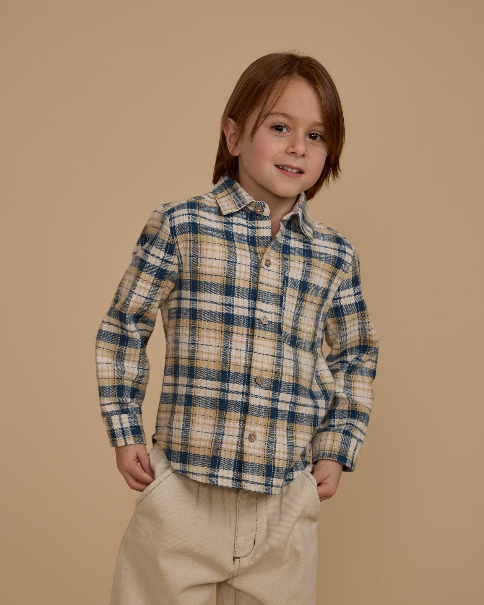 Collared Long Sleeve Shirt || Indigo Plaid - Rylee + Cru Canada