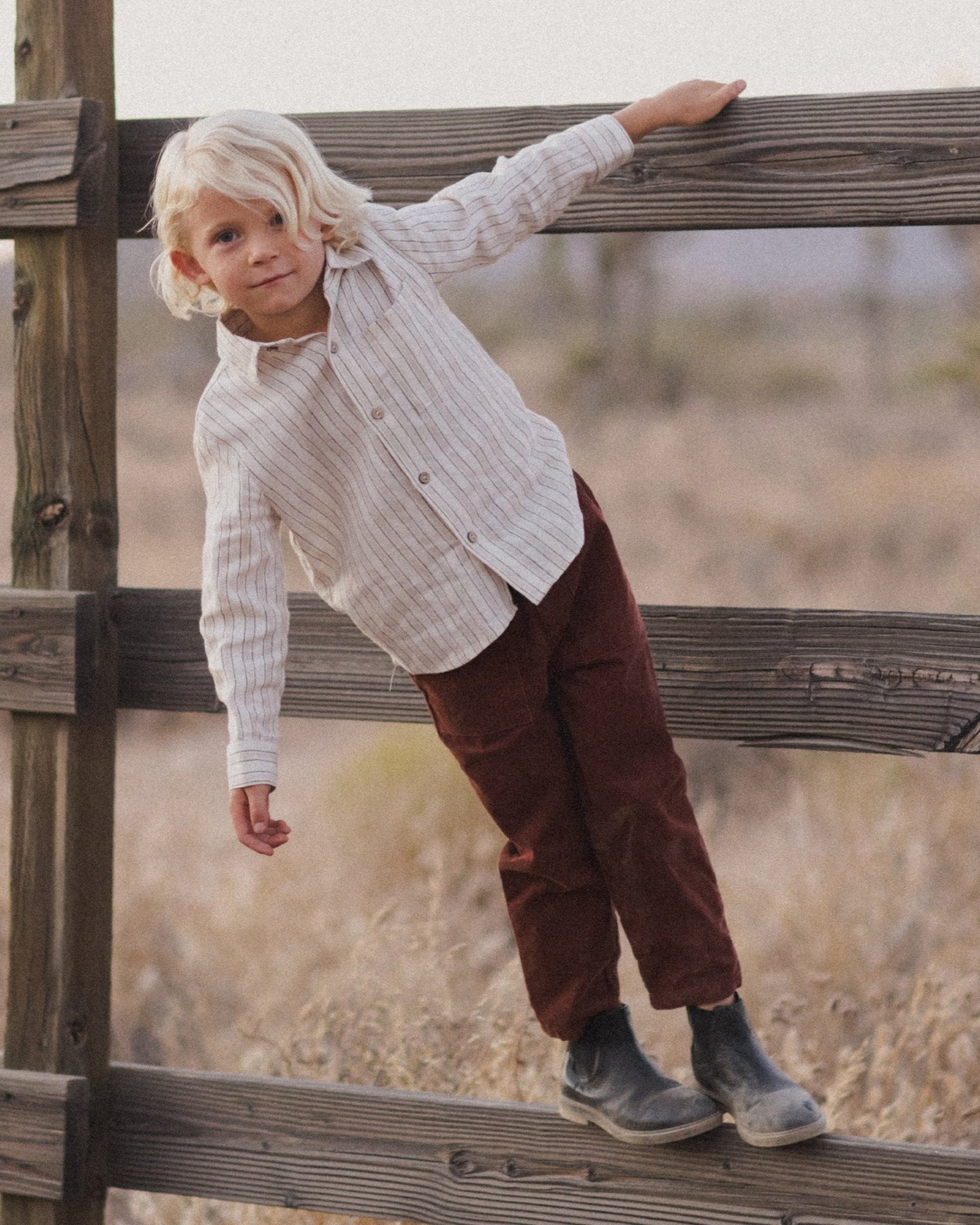 Collared Long Sleeve Shirt || Stone Stripe - Rylee + Cru Canada