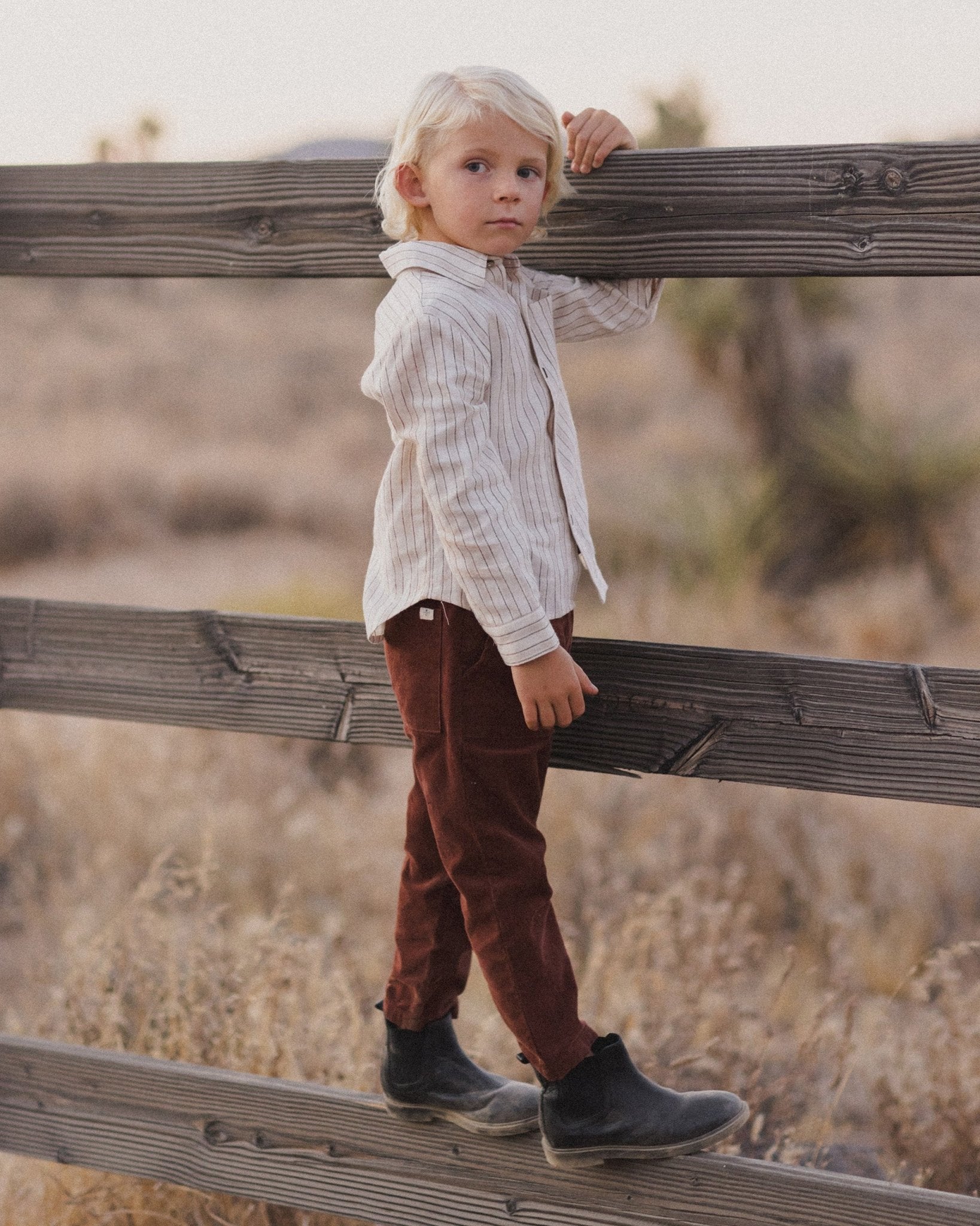 Collared Long Sleeve Shirt || Stone Stripe - Rylee + Cru Canada