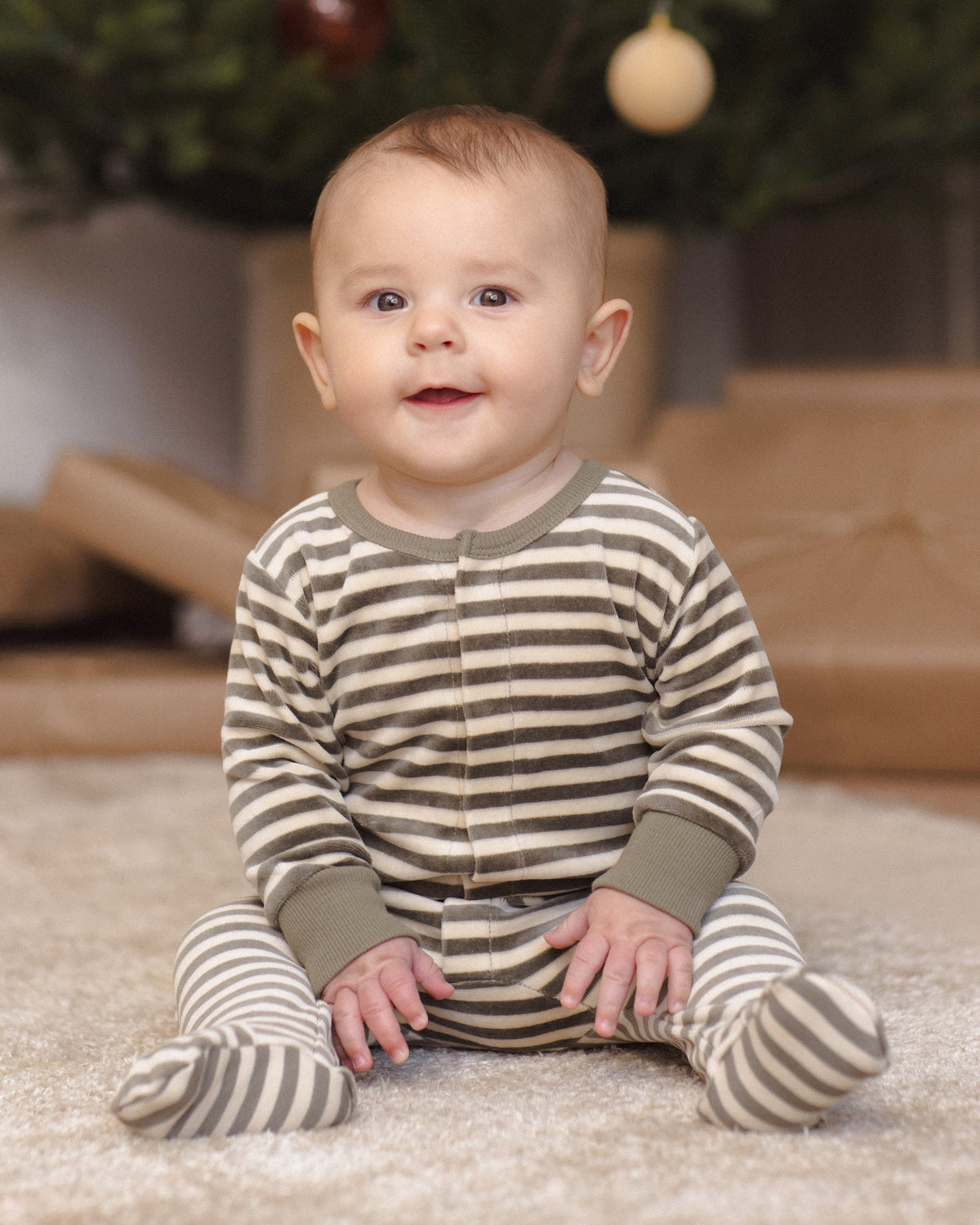 Hidden Snap Footie Spruce Stripe - Rylee + Cru | Kids Clothes | Trendy Baby Clothes | Modern Infant Outfits |