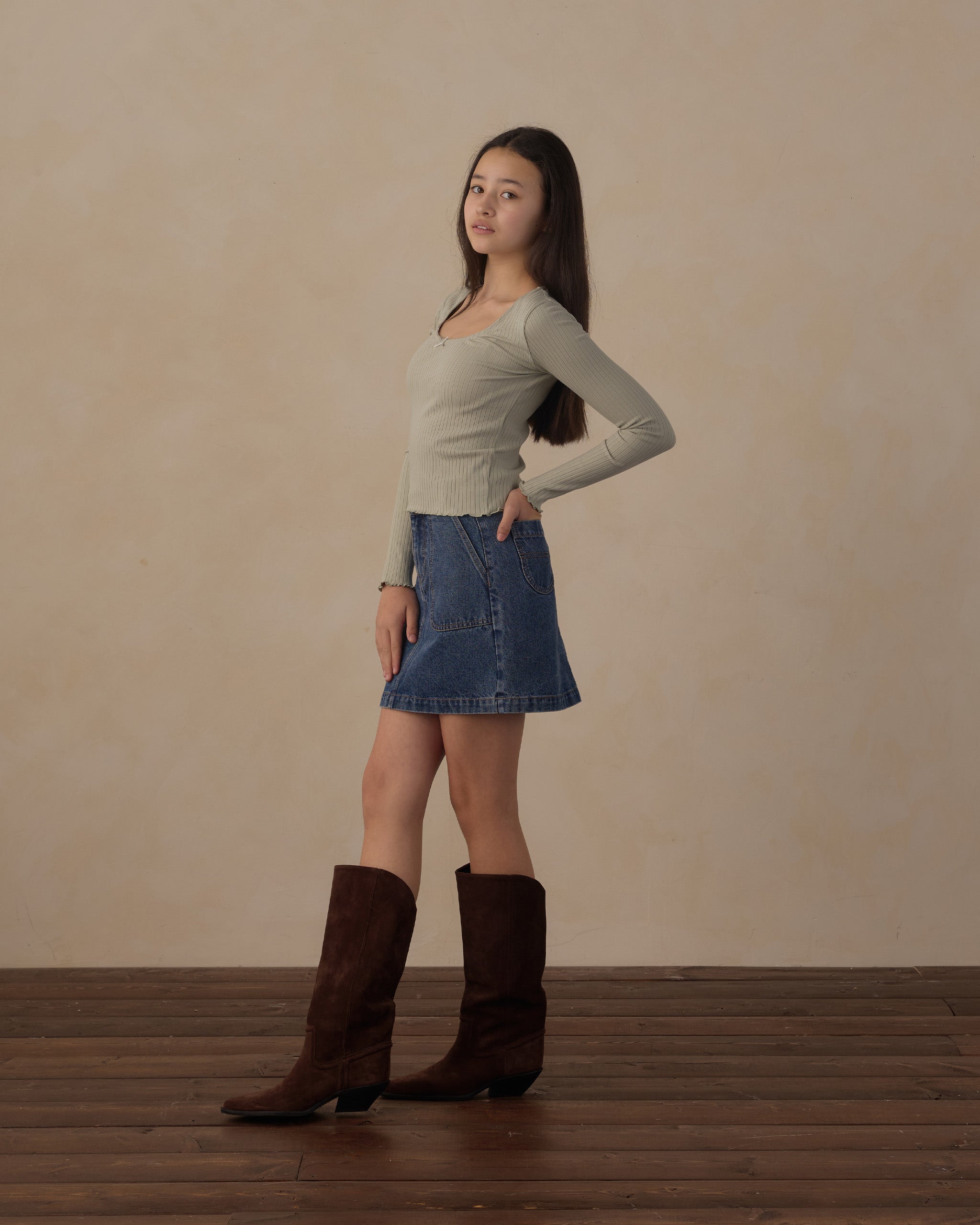 Teen Ribbed Long Sleeve Knit Tee Sage - Rylee + Cru | Kids Clothes | Trendy Baby Clothes | Modern Infant Outfits |