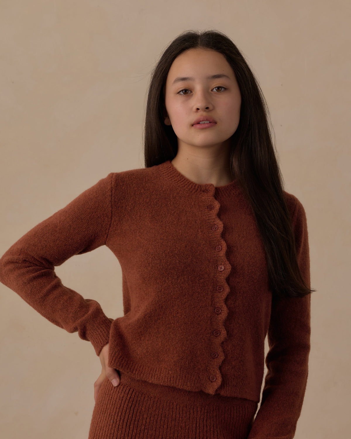 Teen Scallop Cardigan Brick - Rylee + Cru | Kids Clothes | Trendy Baby Clothes | Modern Infant Outfits |