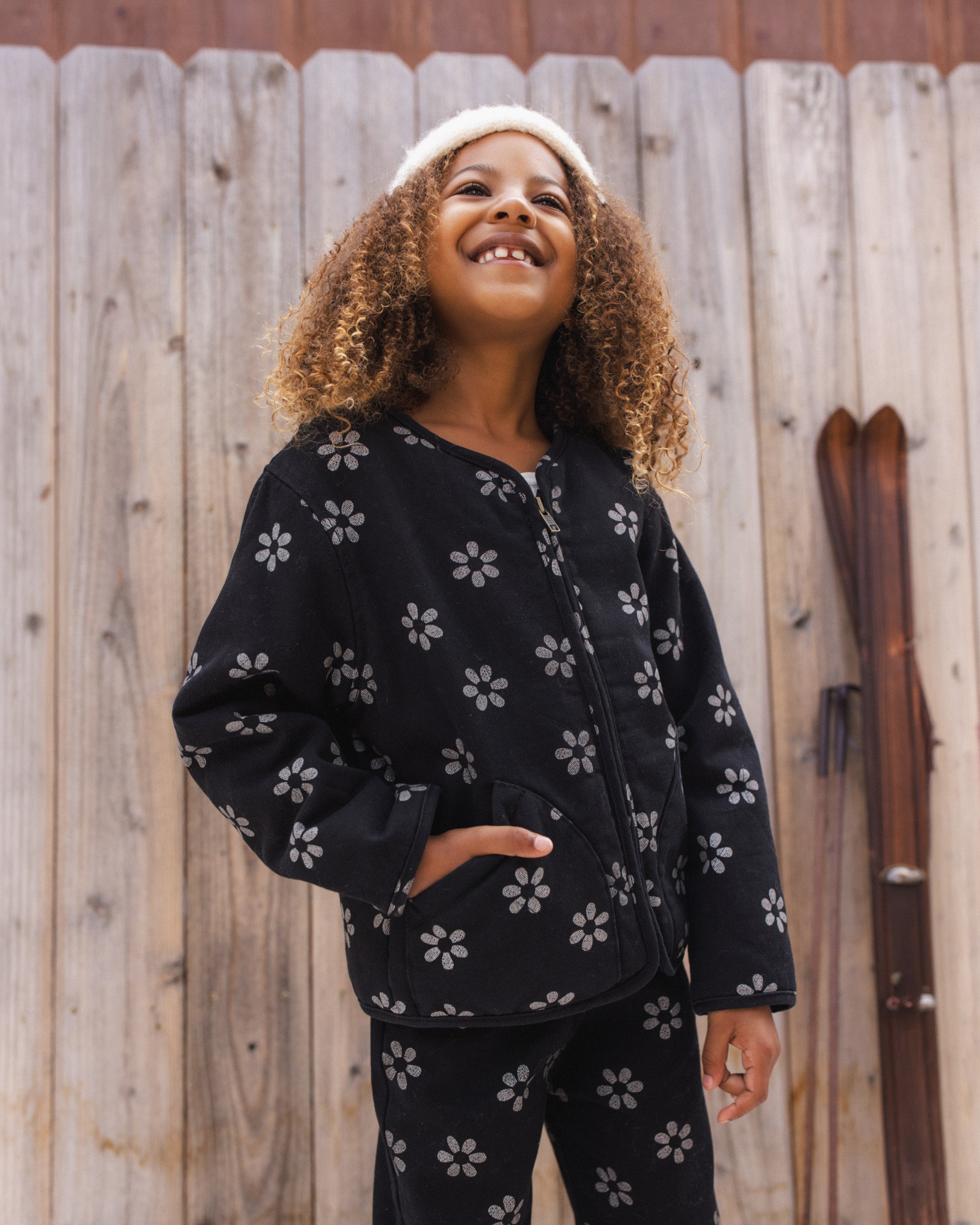 Alix Quilted Jacket Black Daisy - Rylee + Cru | Kids Clothes | Trendy Baby Clothes | Modern Infant Outfits |
