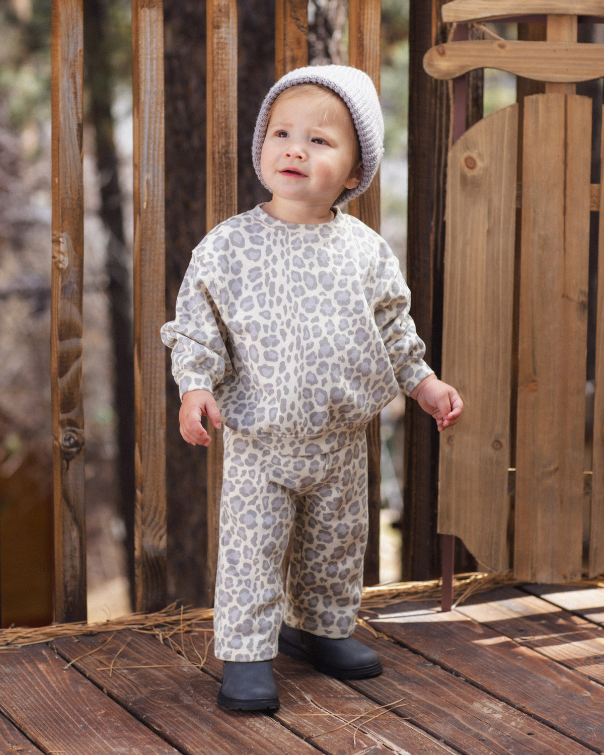 Wide Leg Sweatpant Blue Leopard - Rylee + Cru | Kids Clothes | Trendy Baby Clothes | Modern Infant Outfits |