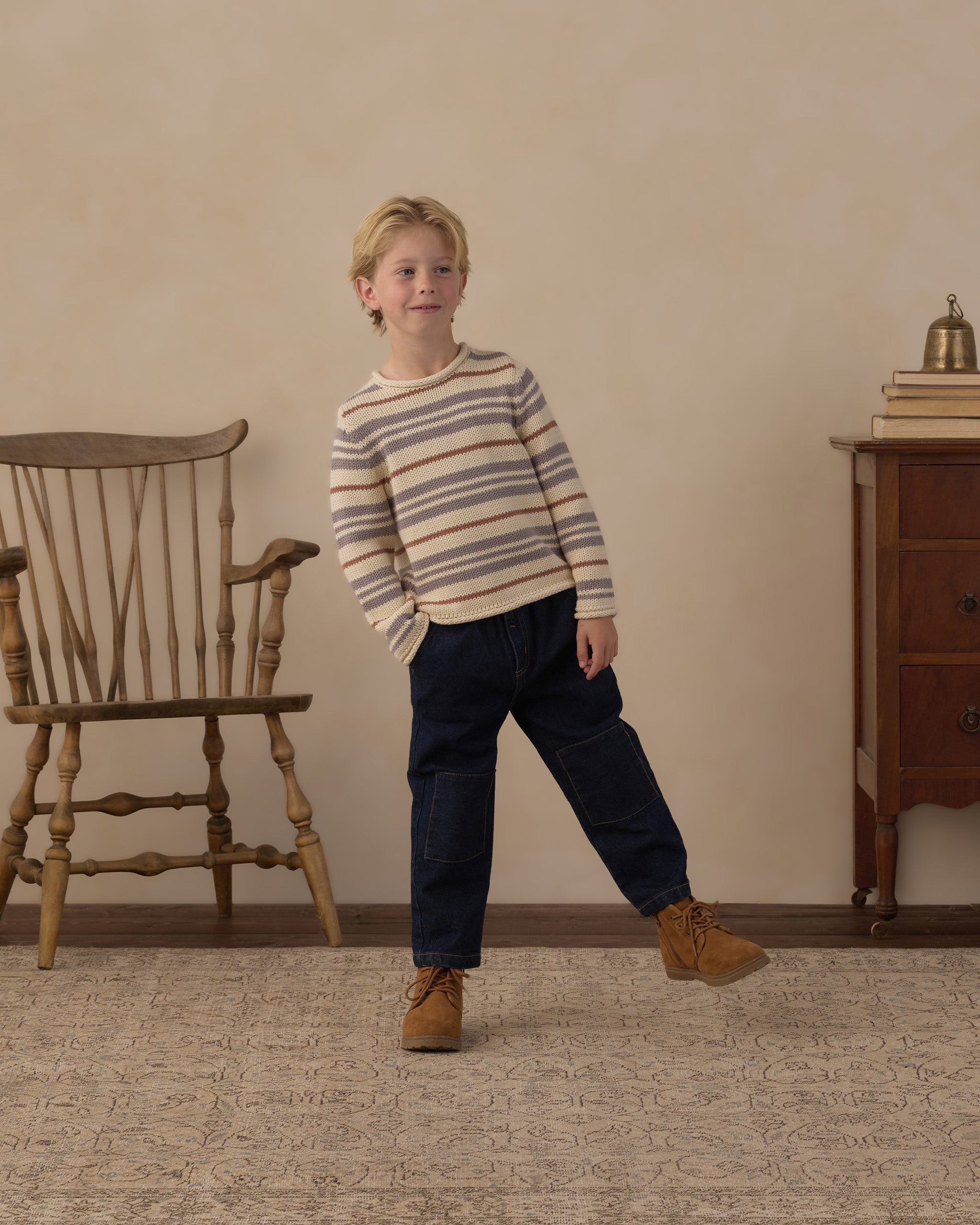 Jacques Sweater Dusty Blue Stripe - Rylee + Cru | Kids Clothes | Trendy Baby Clothes | Modern Infant Outfits |