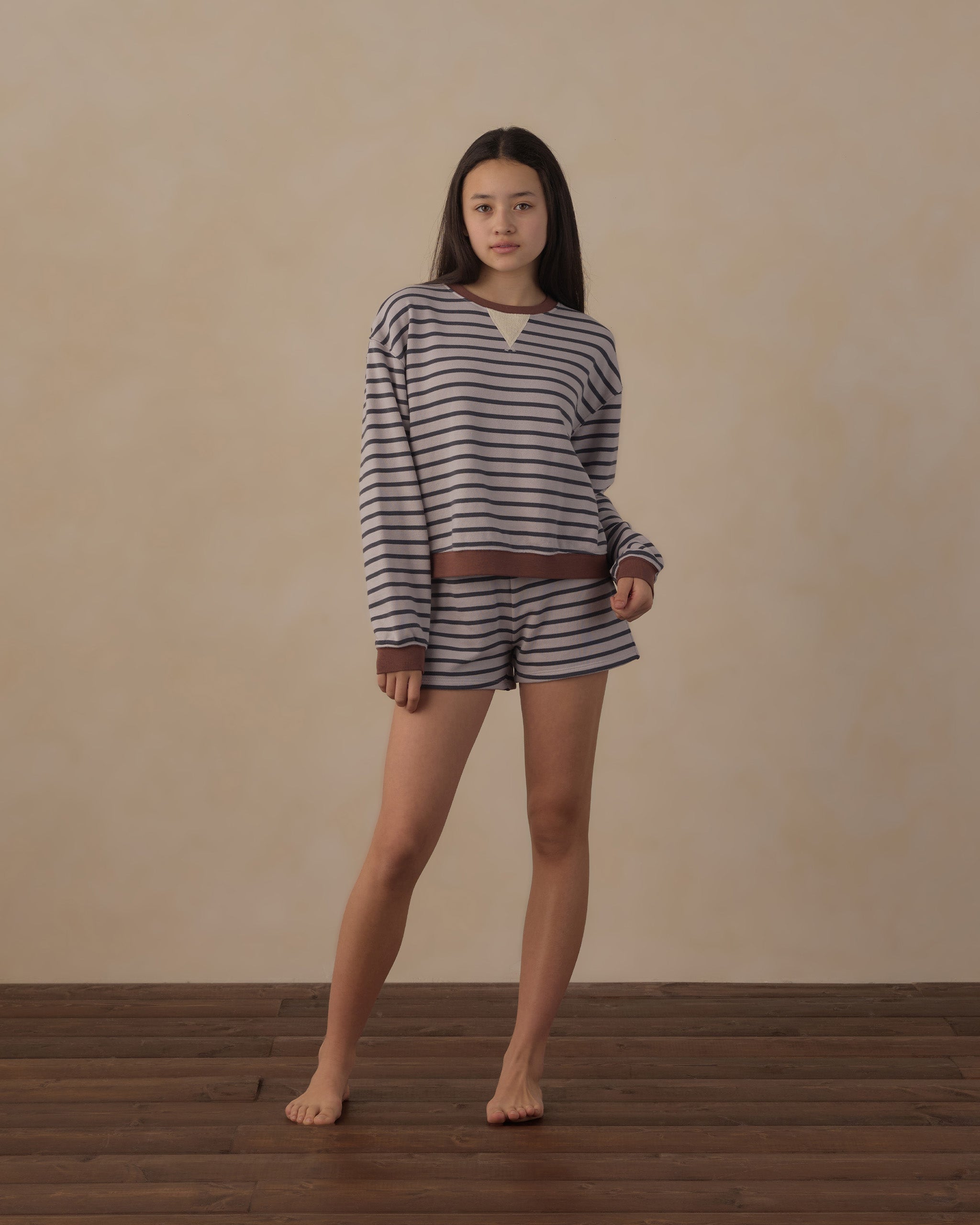 Teen Oversized Crew Sweatshirt Midnight Stripe - Rylee + Cru | Kids Clothes | Trendy Baby Clothes | Modern Infant Outfits |