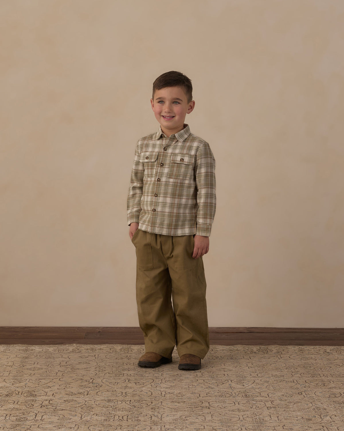 Pocketed Corduroy Shirt Olive Dobby Plaid - Rylee + Cru | Kids Clothes | Trendy Baby Clothes | Modern Infant Outfits |