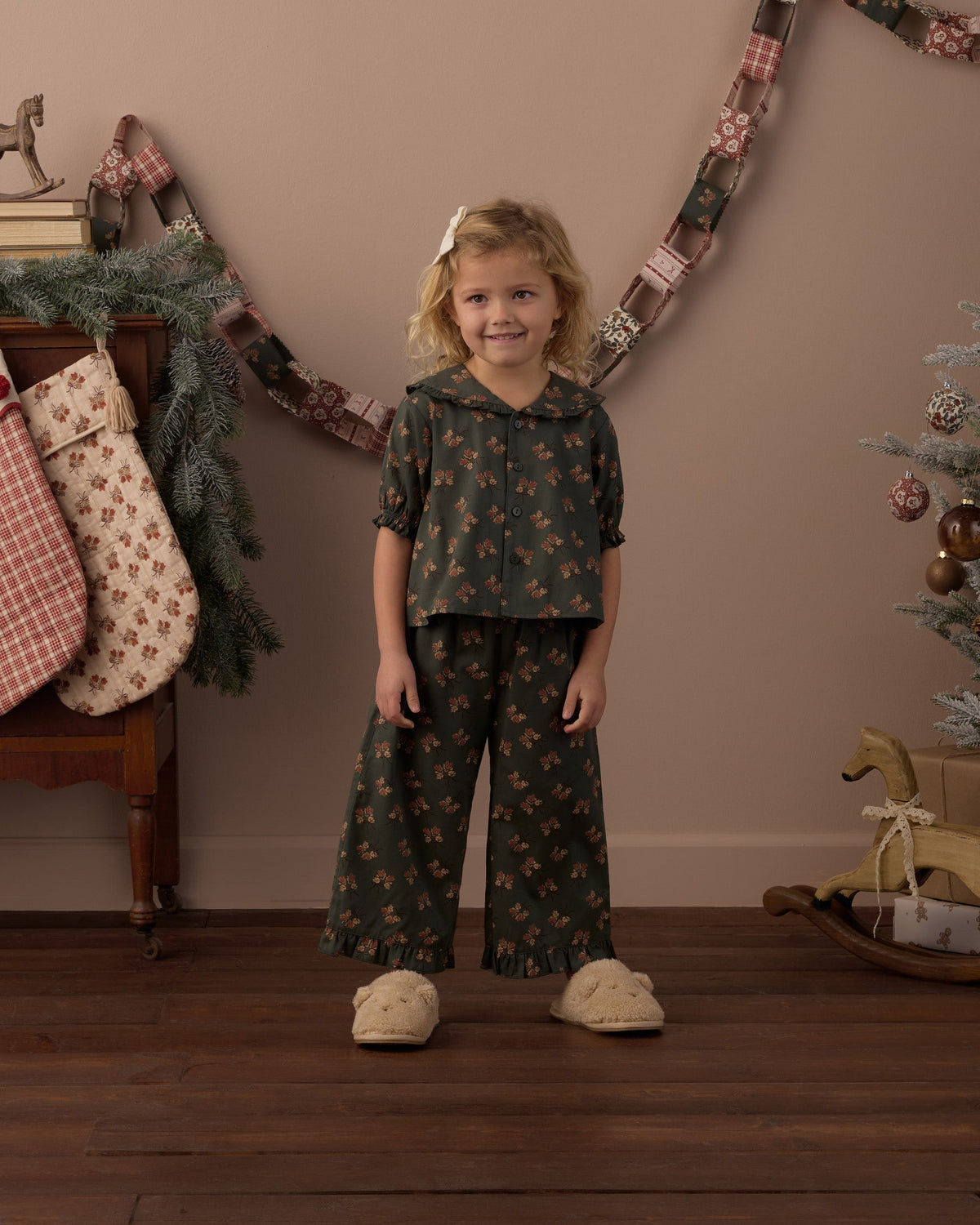 Ruffle Pajamas Evergreen Bouquet - Rylee + Cru | Kids Clothes | Trendy Baby Clothes | Modern Infant Outfits |