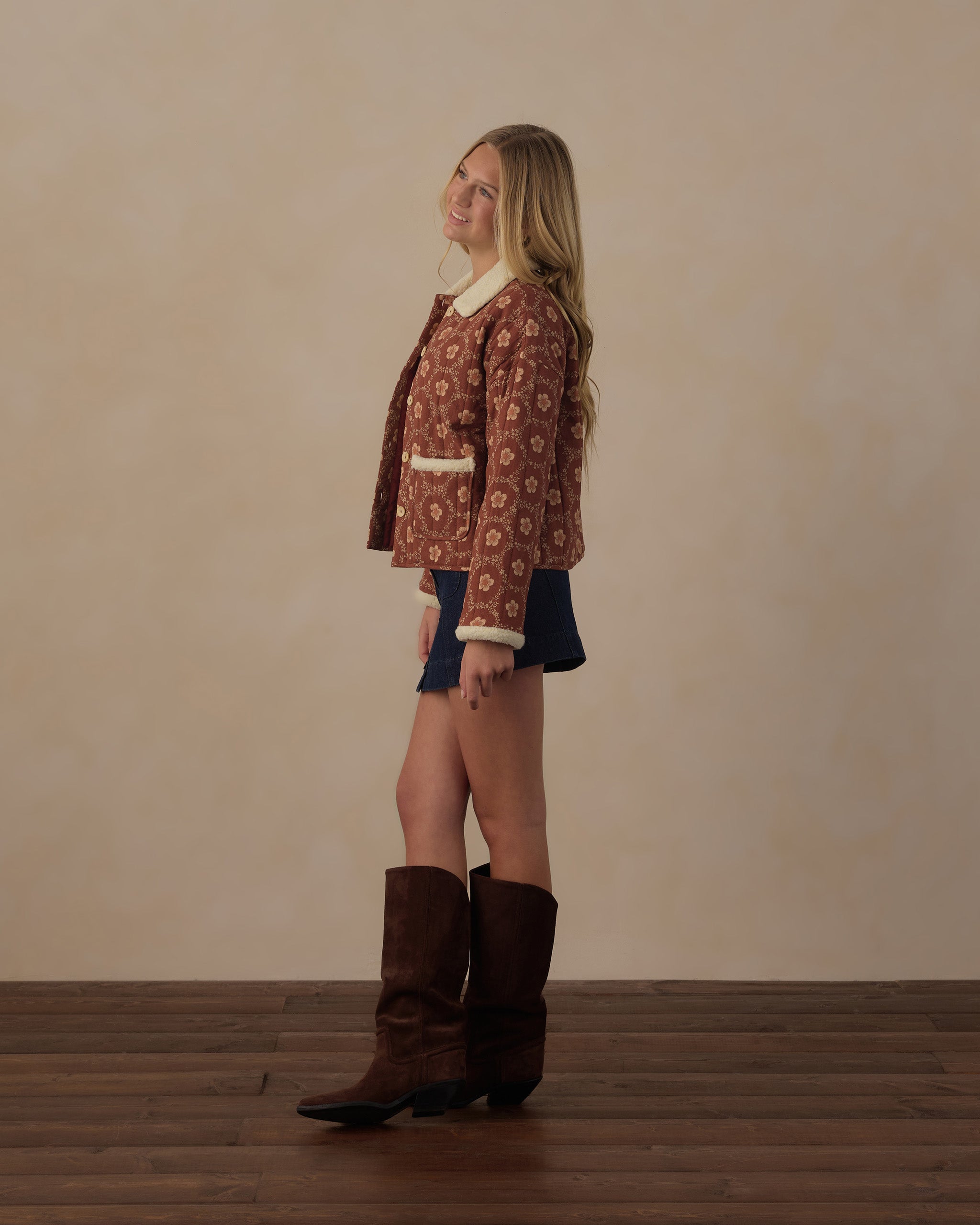 Teen Quilted Coat Brick Daisies - Rylee + Cru | Kids Clothes | Trendy Baby Clothes | Modern Infant Outfits |