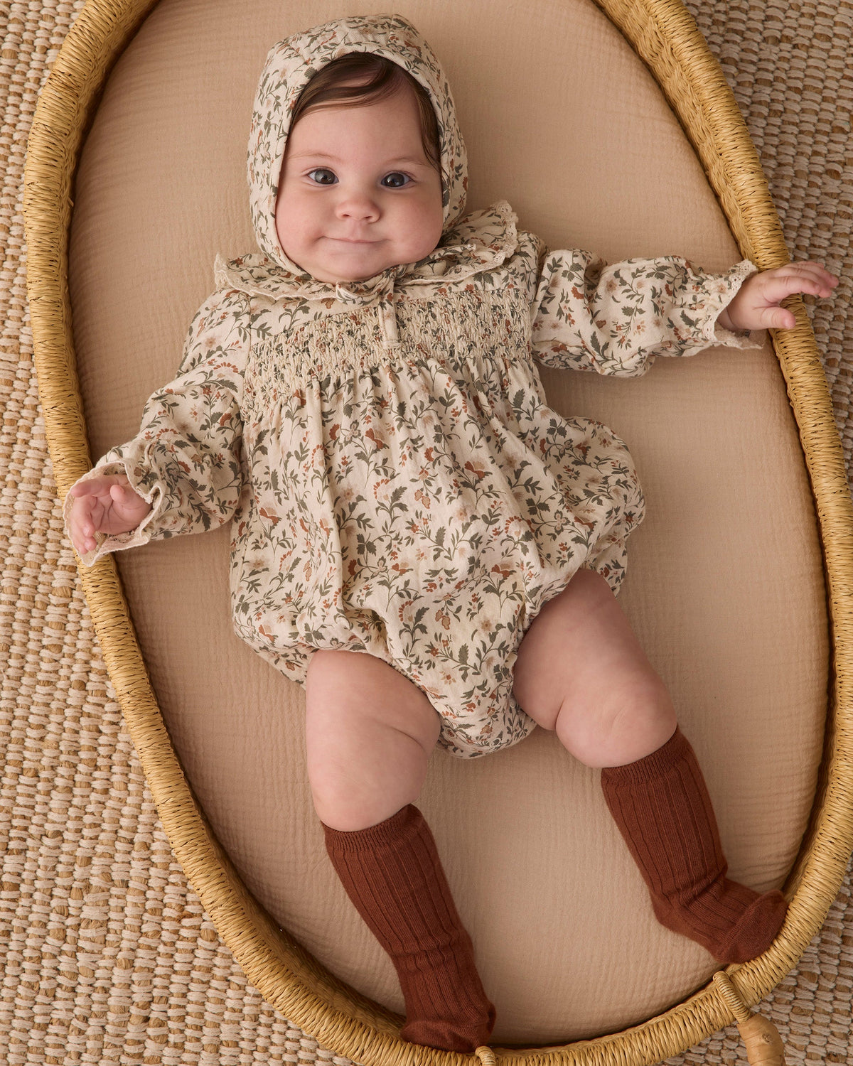 Woven Baby Bonnet Holiday Floral - Rylee + Cru | Kids Clothes | Trendy Baby Clothes | Modern Infant Outfits |