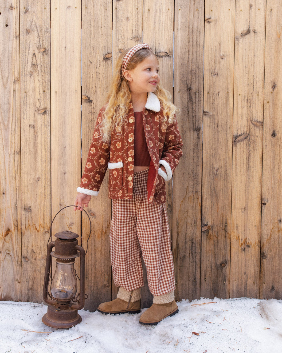 Quilted Coat Brick Daisies - Rylee + Cru | Kids Clothes | Trendy Baby Clothes | Modern Infant Outfits |