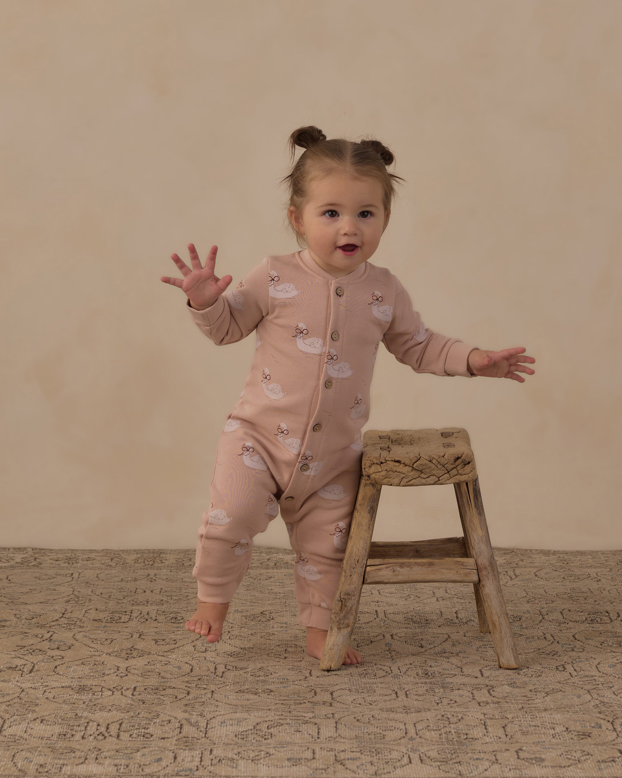 Button Down Jumpsuit Swans - Rylee + Cru | Kids Clothes | Trendy Baby Clothes | Modern Infant Outfits |