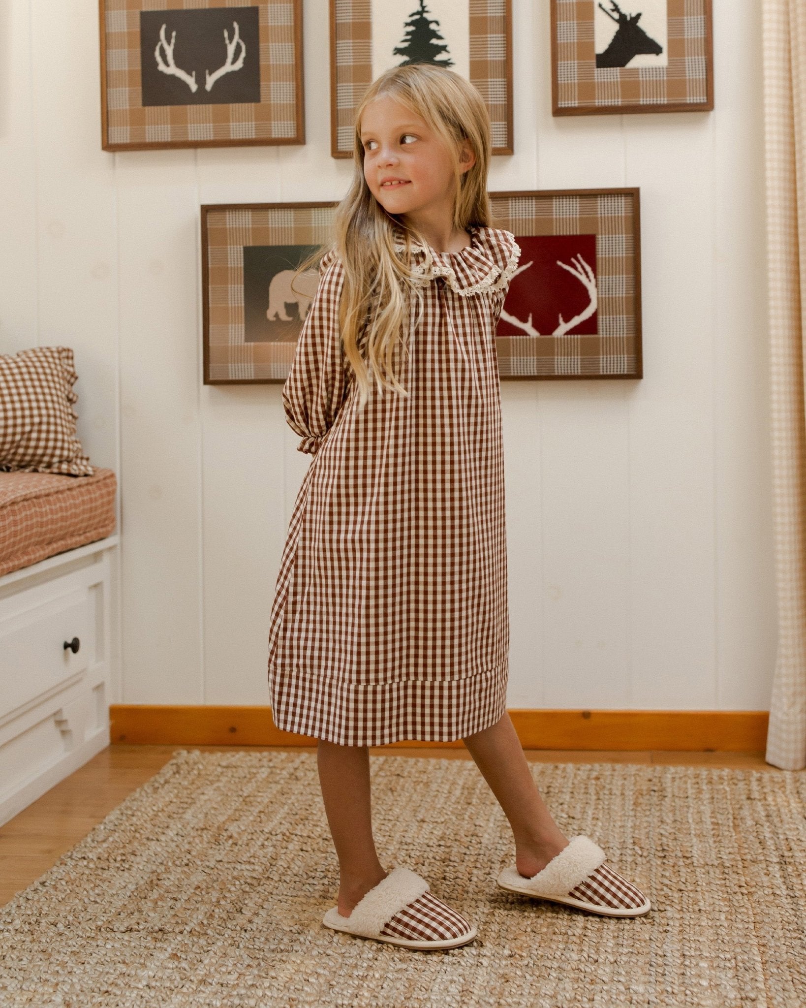 Girl's Nightgown || Brick Gingham - Rylee + Cru Canada