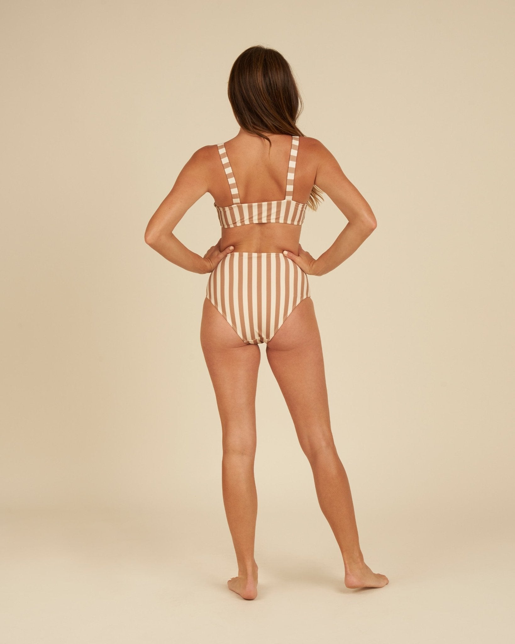 High Waisted Bikini Bottom | Clay Stripe - Rylee + Cru Canada