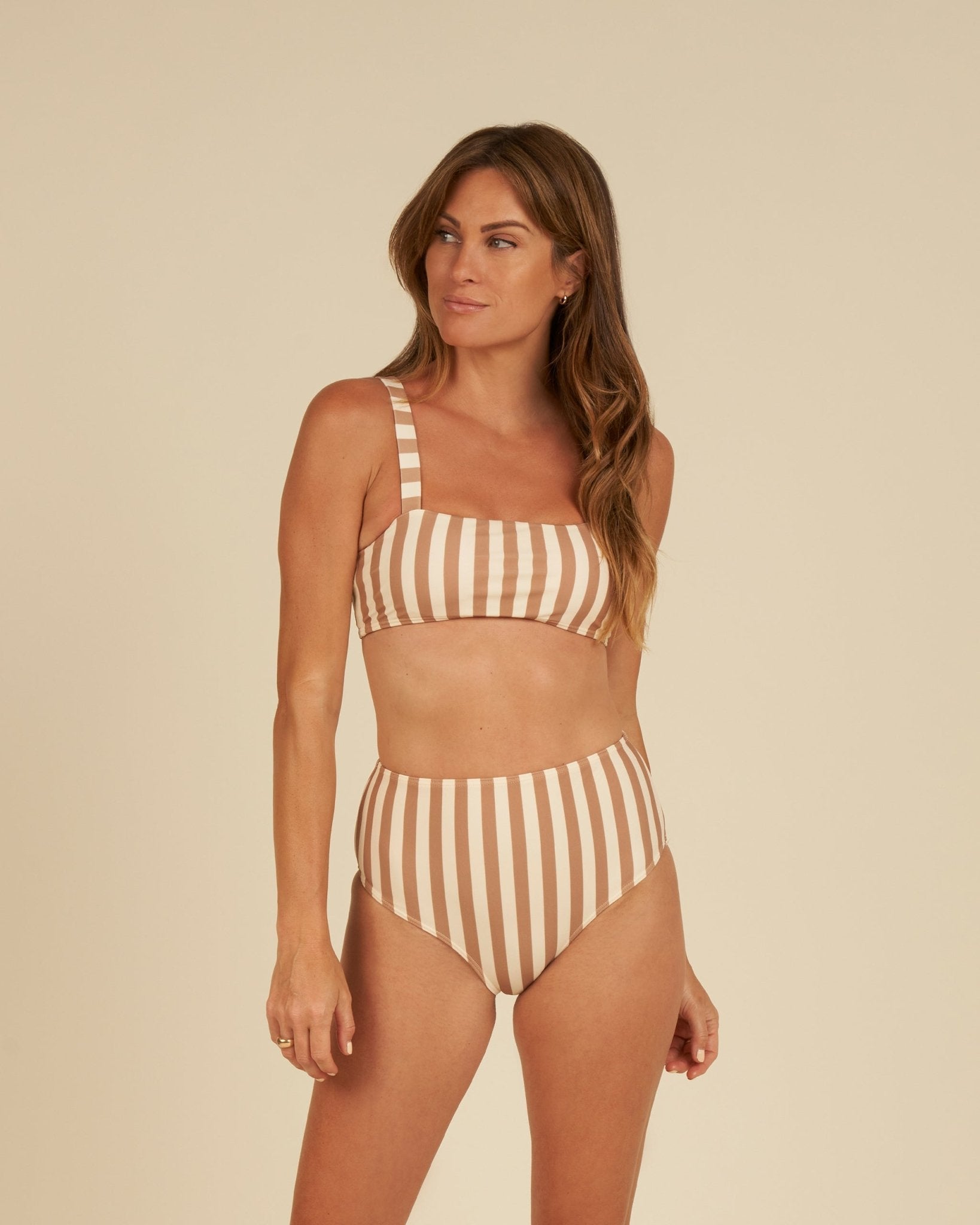 High Waisted Bikini Bottom | Clay Stripe - Rylee + Cru Canada