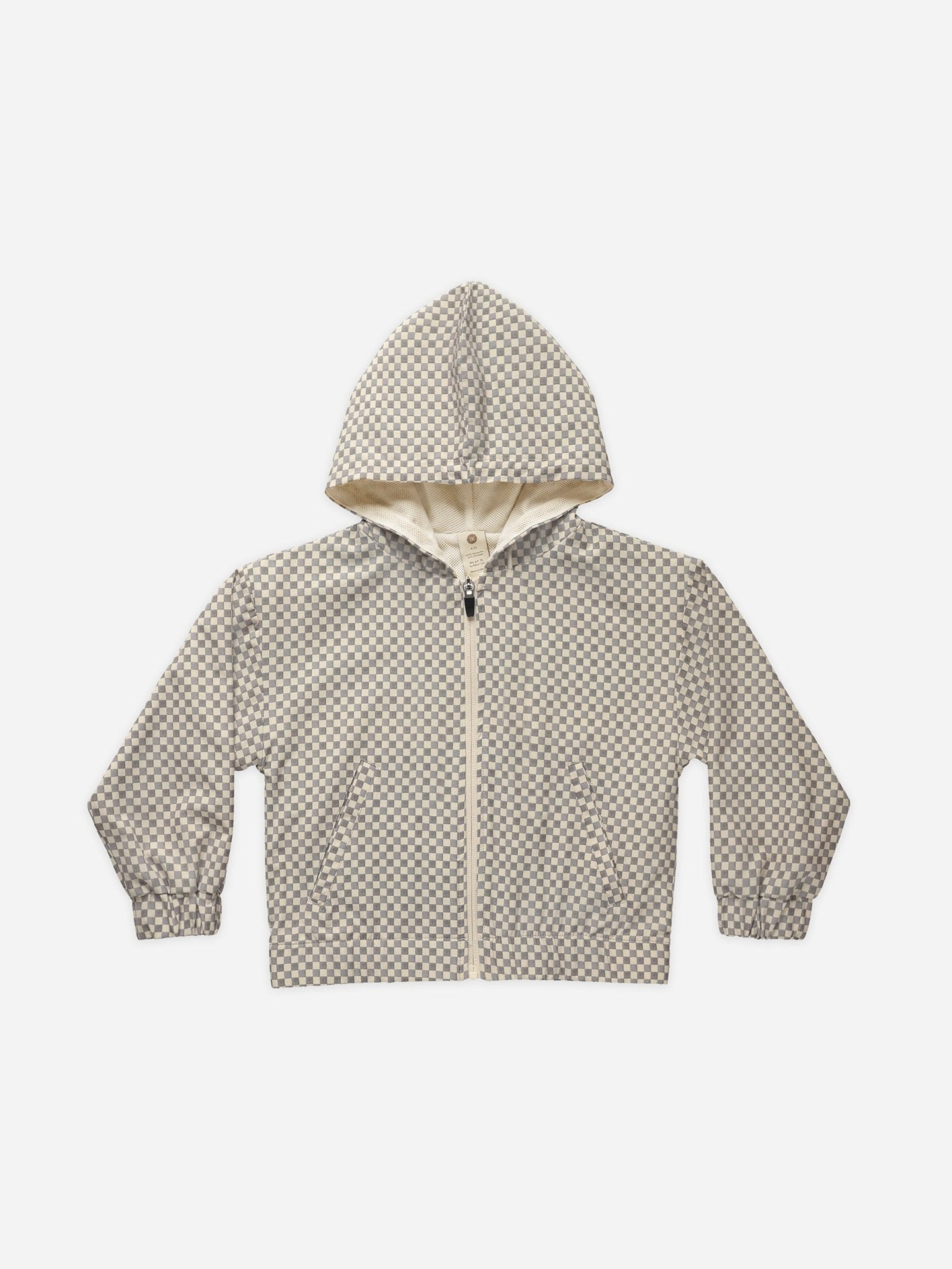 Hooded Windbreaker || Grey Micro Check - Rylee + Cru Canada