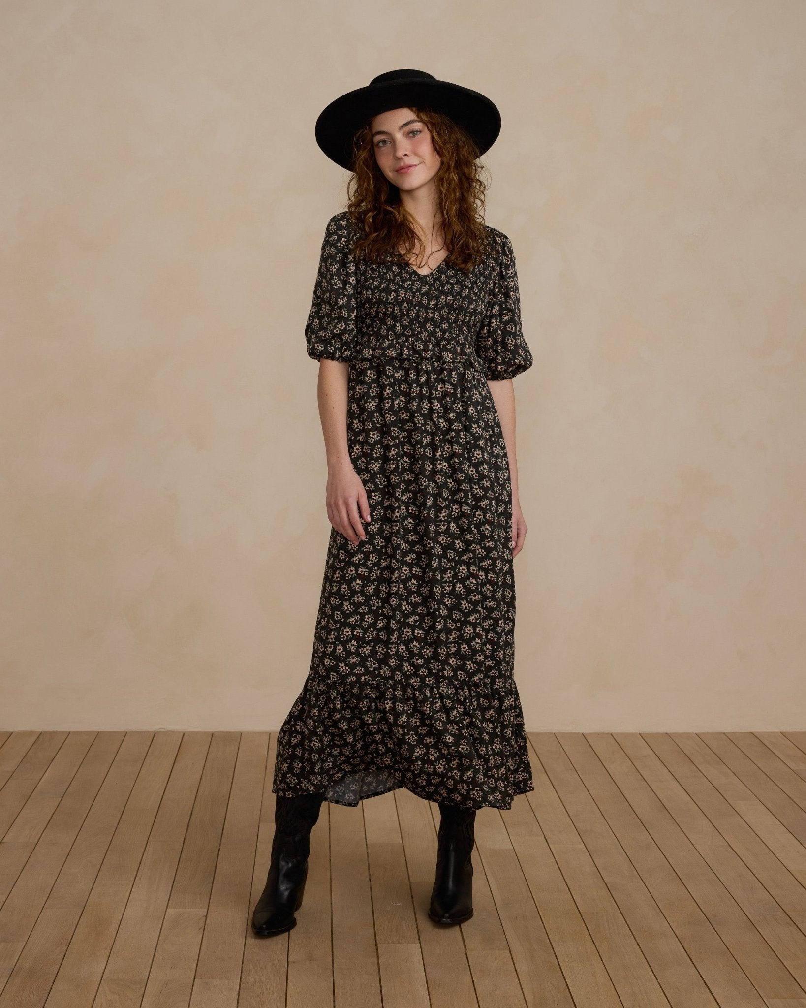 Kate Dress Dark Floral Rylee Cru Medium