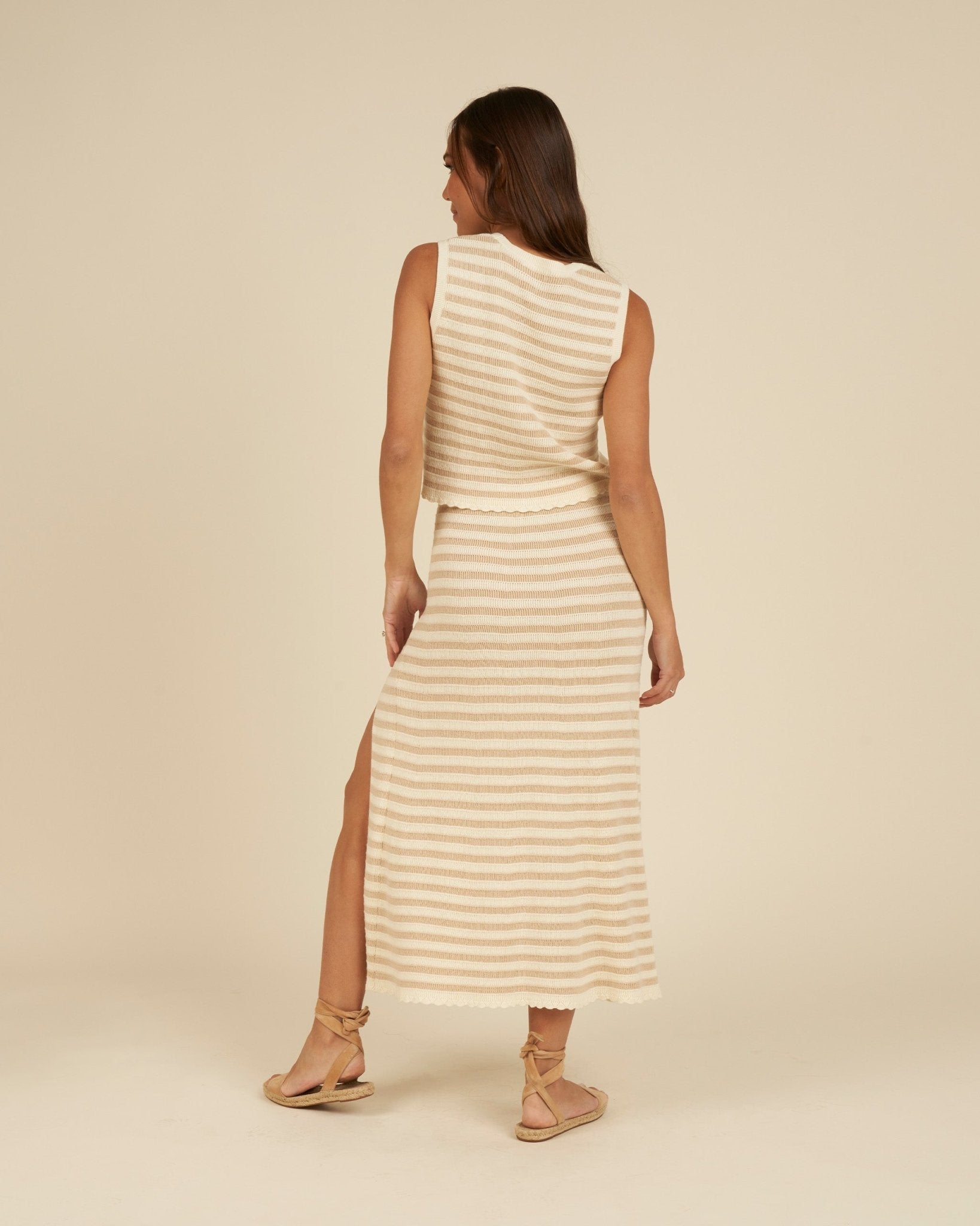 Knit Midi Skirt | Sand Stripe - Rylee + Cru Canada