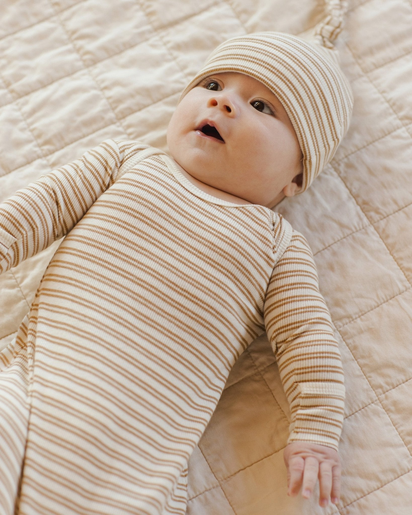 Knotted Baby Gown + Hat Set || Golden Stripe - Rylee + Cru Canada