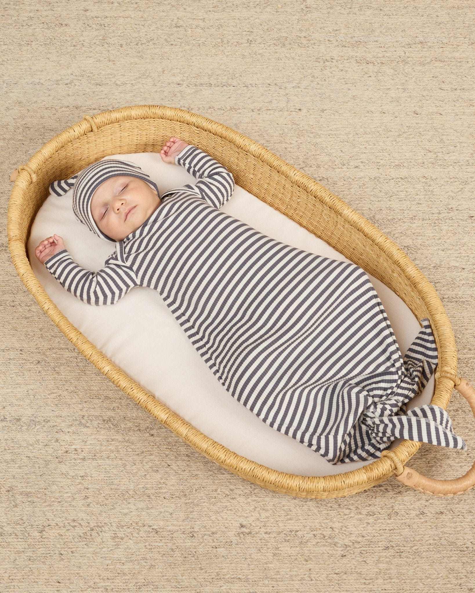 Knotted Baby Gown + Hat Set || Indigo Stripe - Rylee + Cru Canada