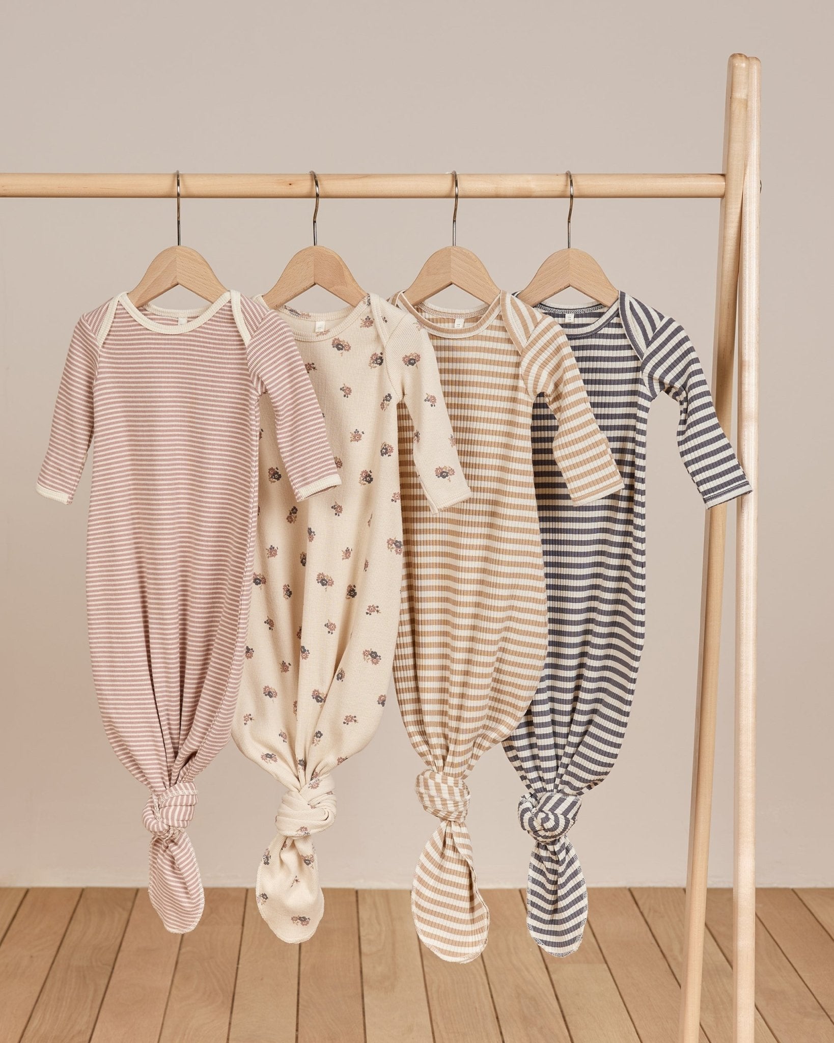 Knotted Baby Gown + Hat Set || Latte Stripe - Rylee + Cru Canada