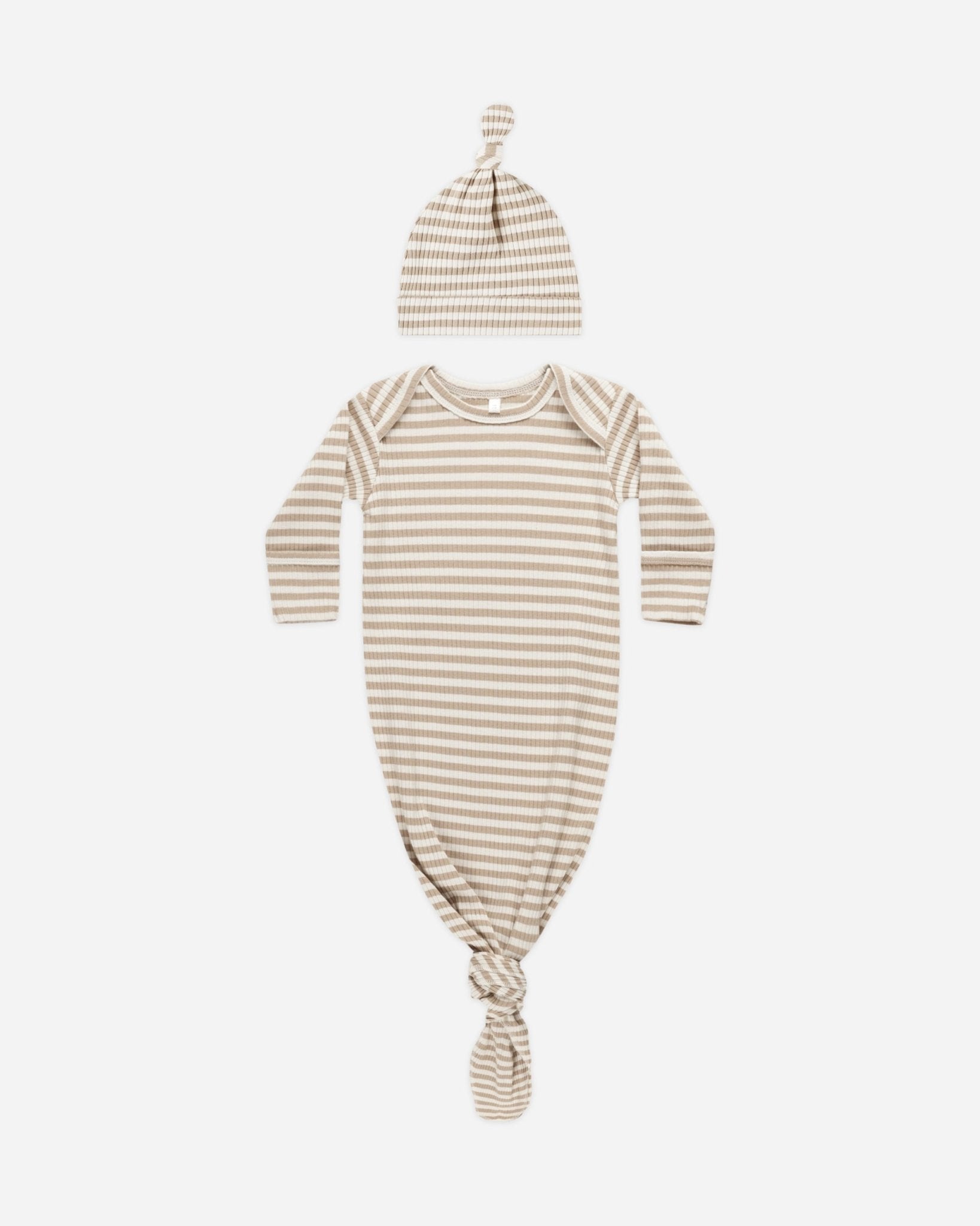 Knotted Baby Gown + Hat Set || Latte Stripe - Rylee + Cru Canada