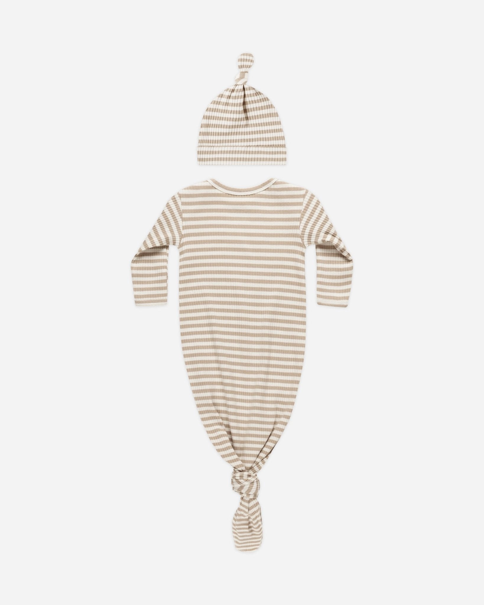 Knotted Baby Gown + Hat Set || Latte Stripe - Rylee + Cru Canada