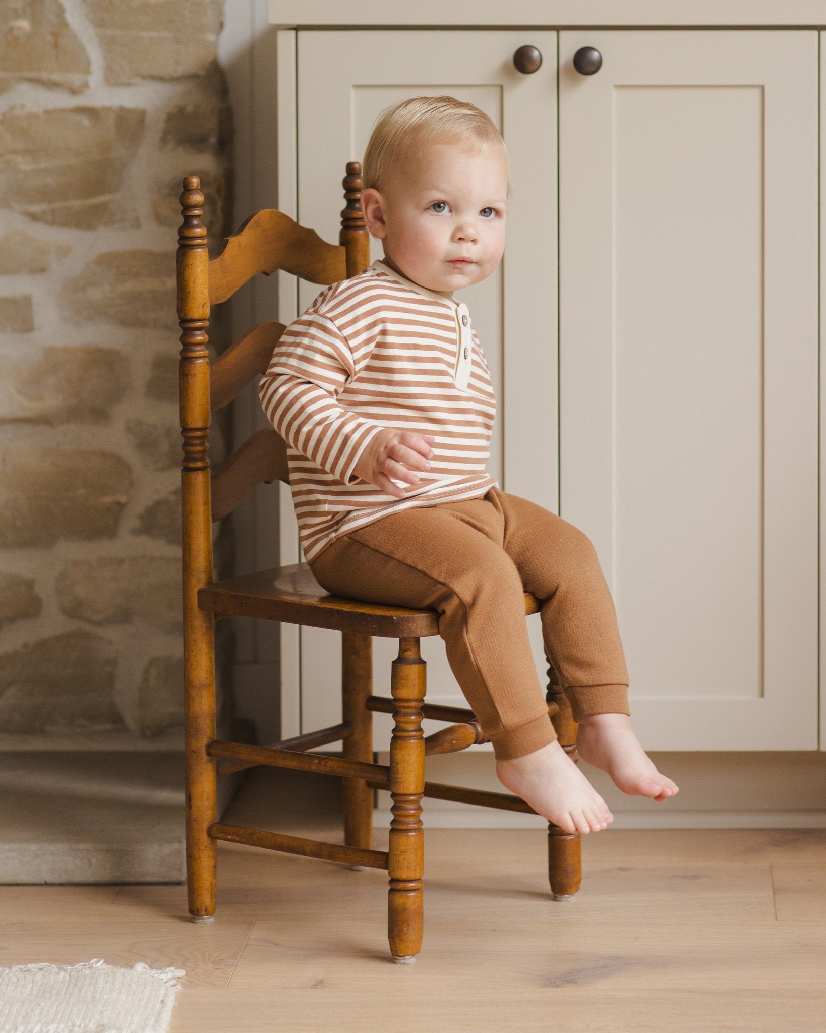 Long Sleeve Henley Tee || Cinnamon Stripe - Rylee + Cru Canada