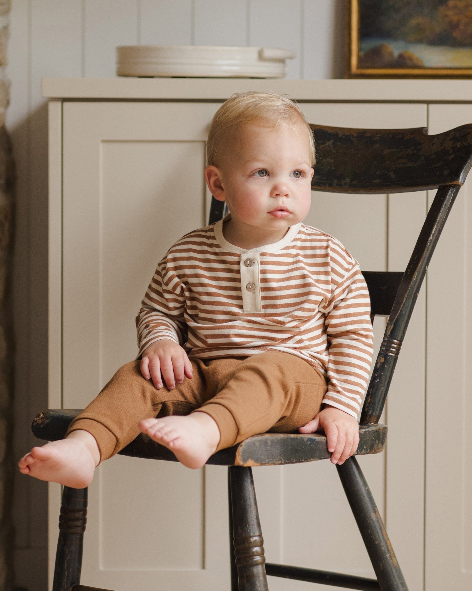 Long Sleeve Henley Tee || Cinnamon Stripe - Rylee + Cru Canada