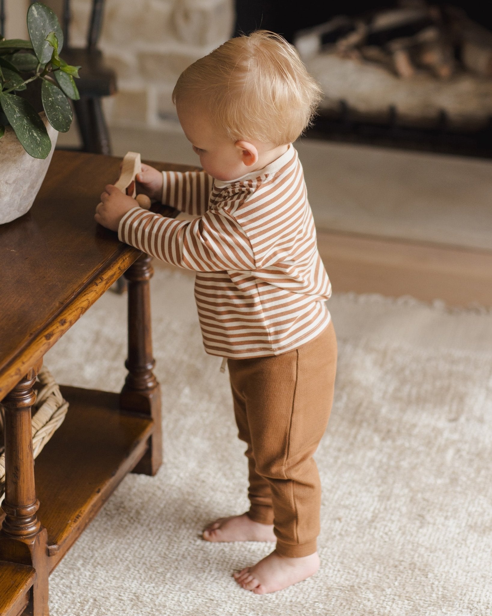 Long Sleeve Henley Tee || Cinnamon Stripe - Rylee + Cru Canada