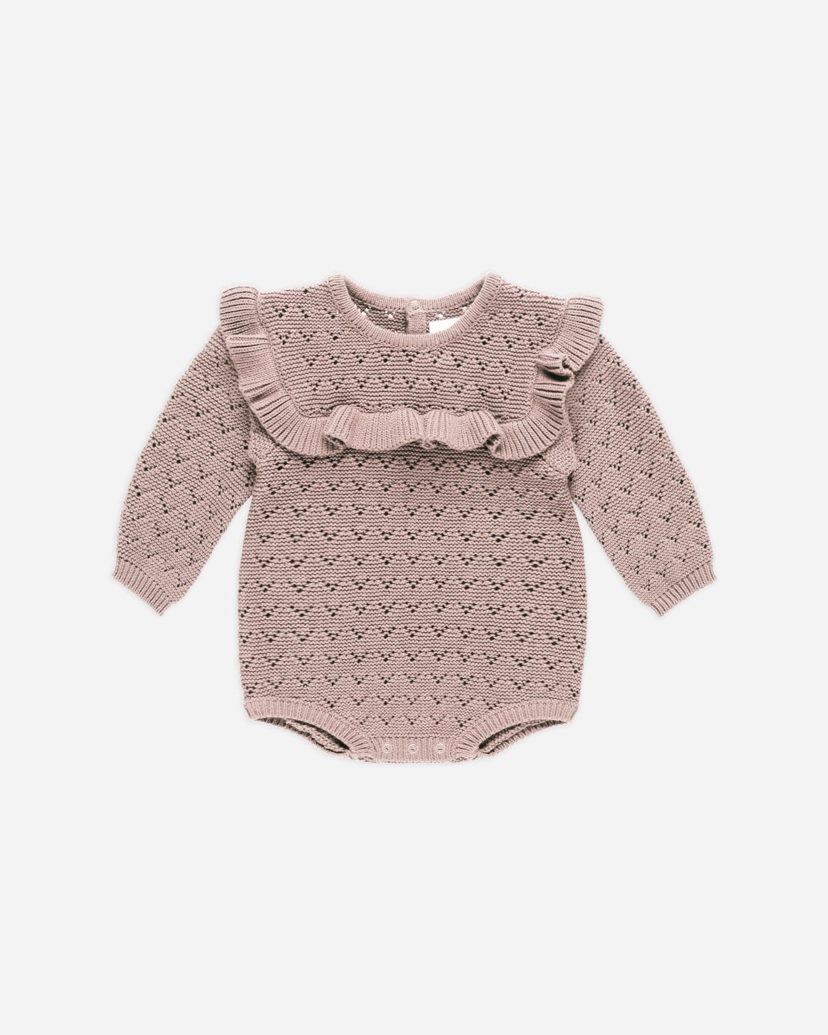 Long Sleeve Pointelle Ruffle Romper || Mauve - Rylee + Cru Canada