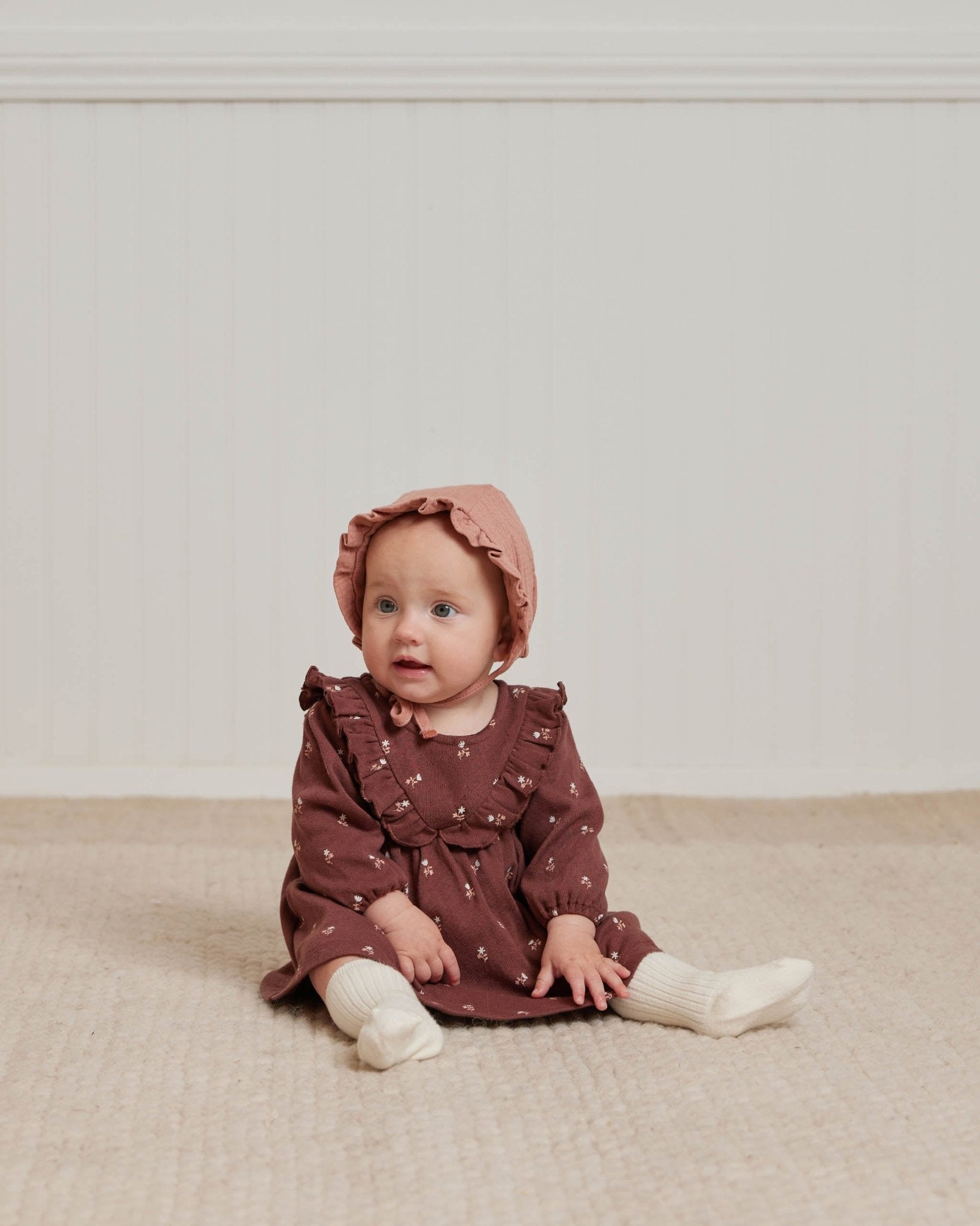 Long Sleeve Ruffle V Dress || Plum Fleur - Rylee + Cru Canada