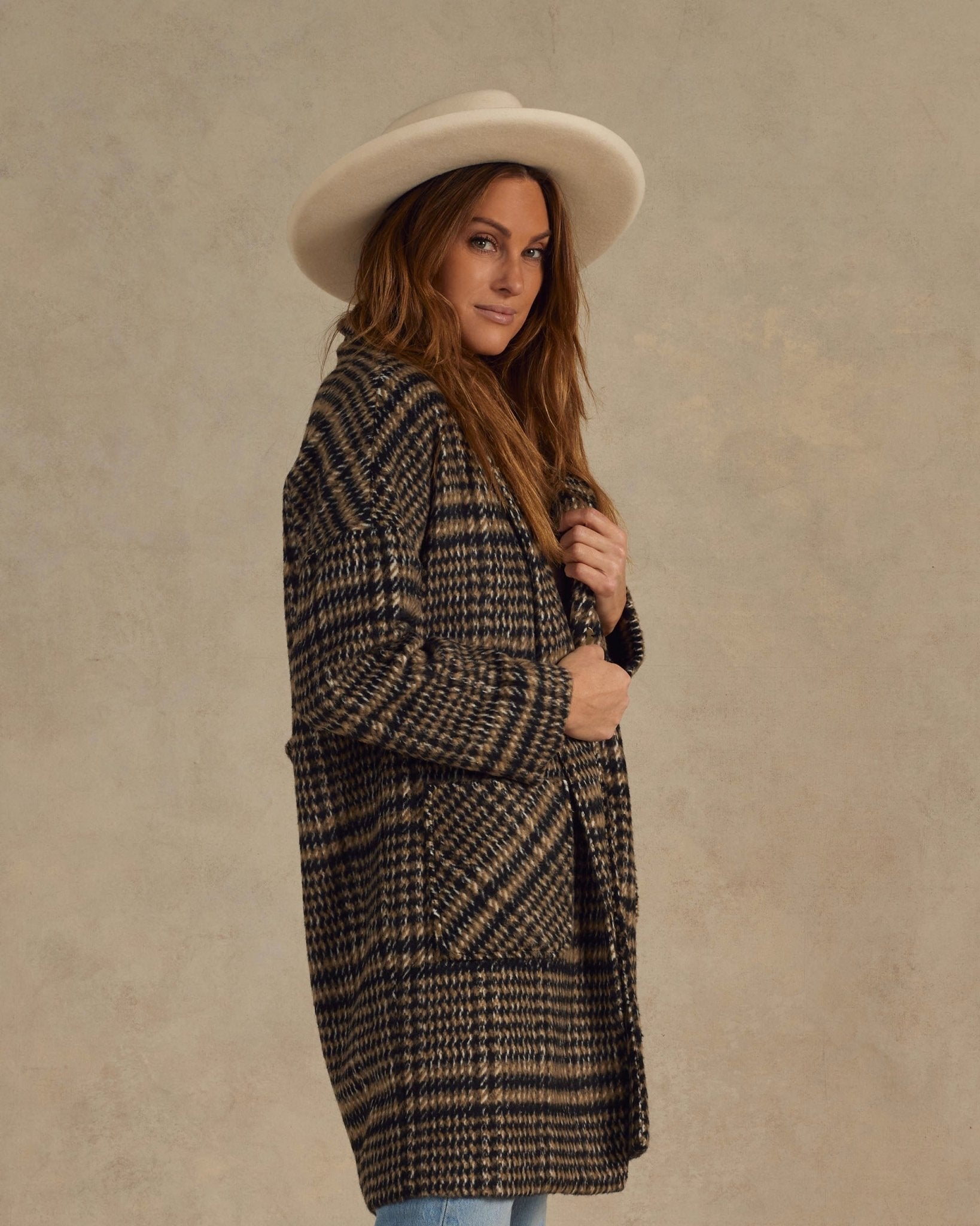 Longline Coat | Brown Houndstooth - Rylee + Cru Canada